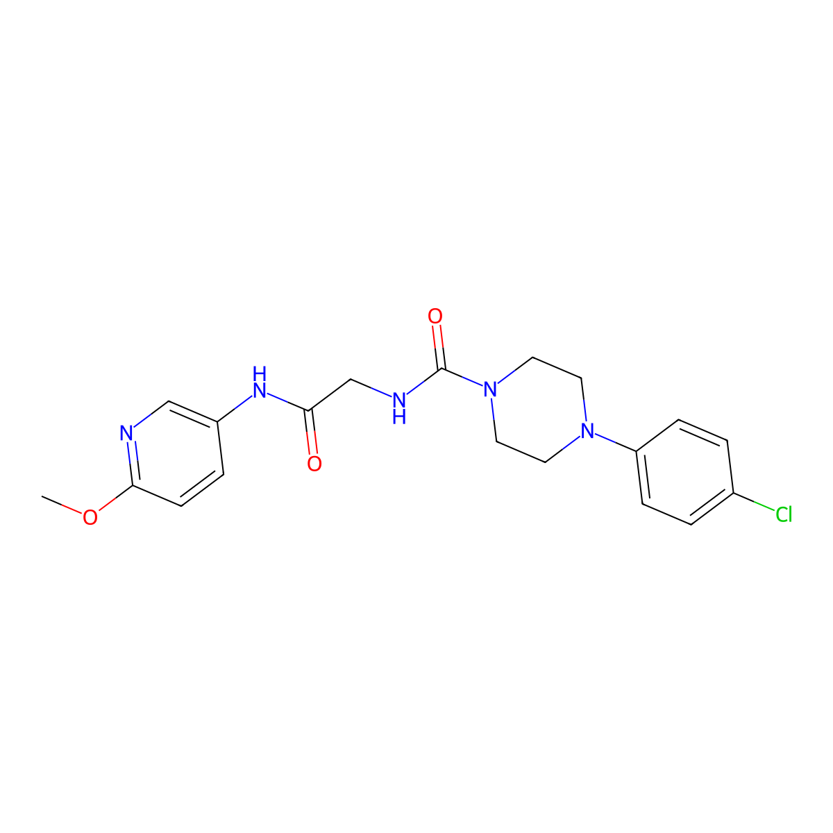 4-(4-chlorophenyl)-N-{2-[(6-methoxypyridin-3-yl)amino]-2-oxoethyl}piperazine-1-carboxamide molecular structure, CAS 1351694-54-6