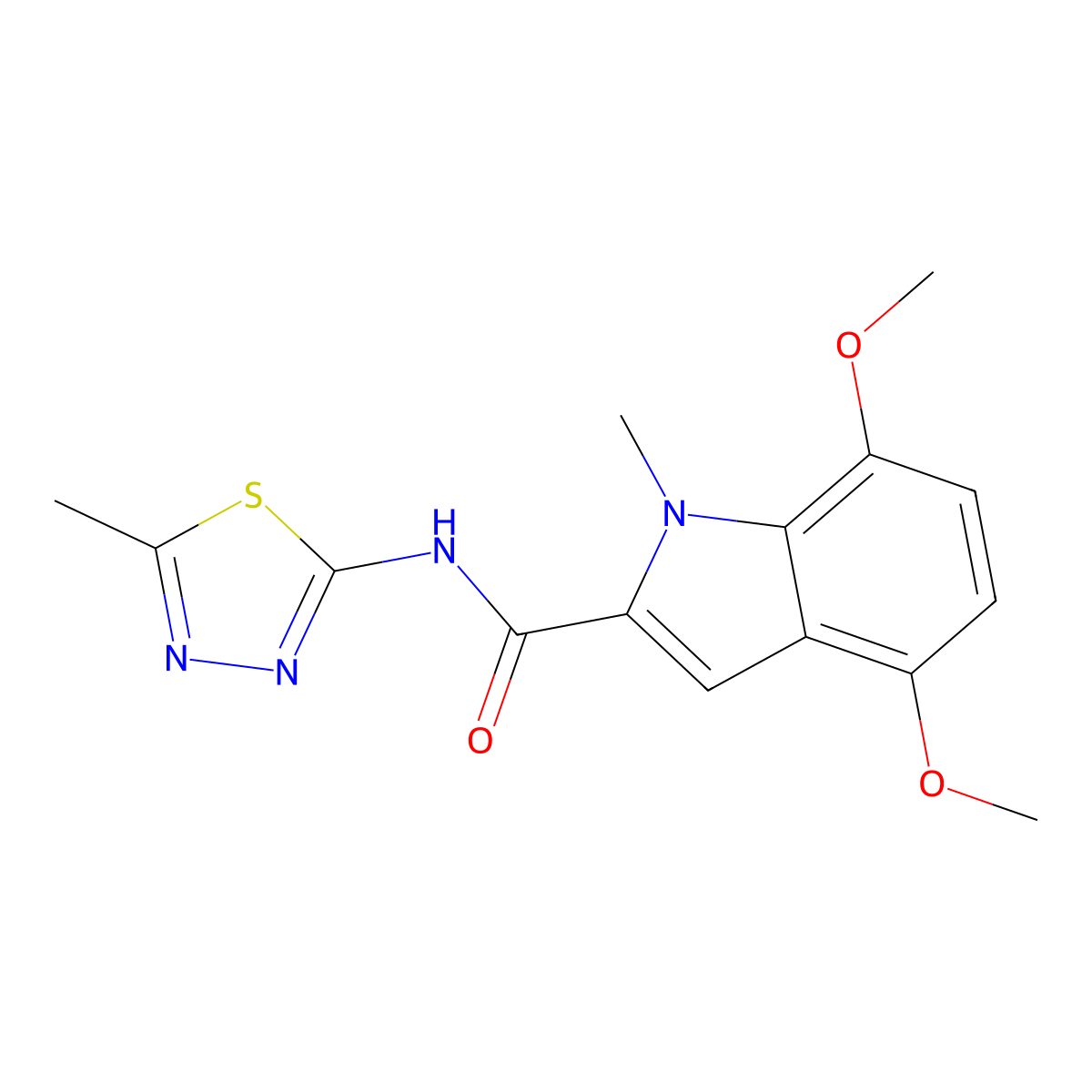 4,7-dimethoxy-1-methyl-N-(5-methyl-1,3,4-thiadiazol-2-yl)-1H-indole-2-carboxamide molecular structure, CAS 1351694-55-7