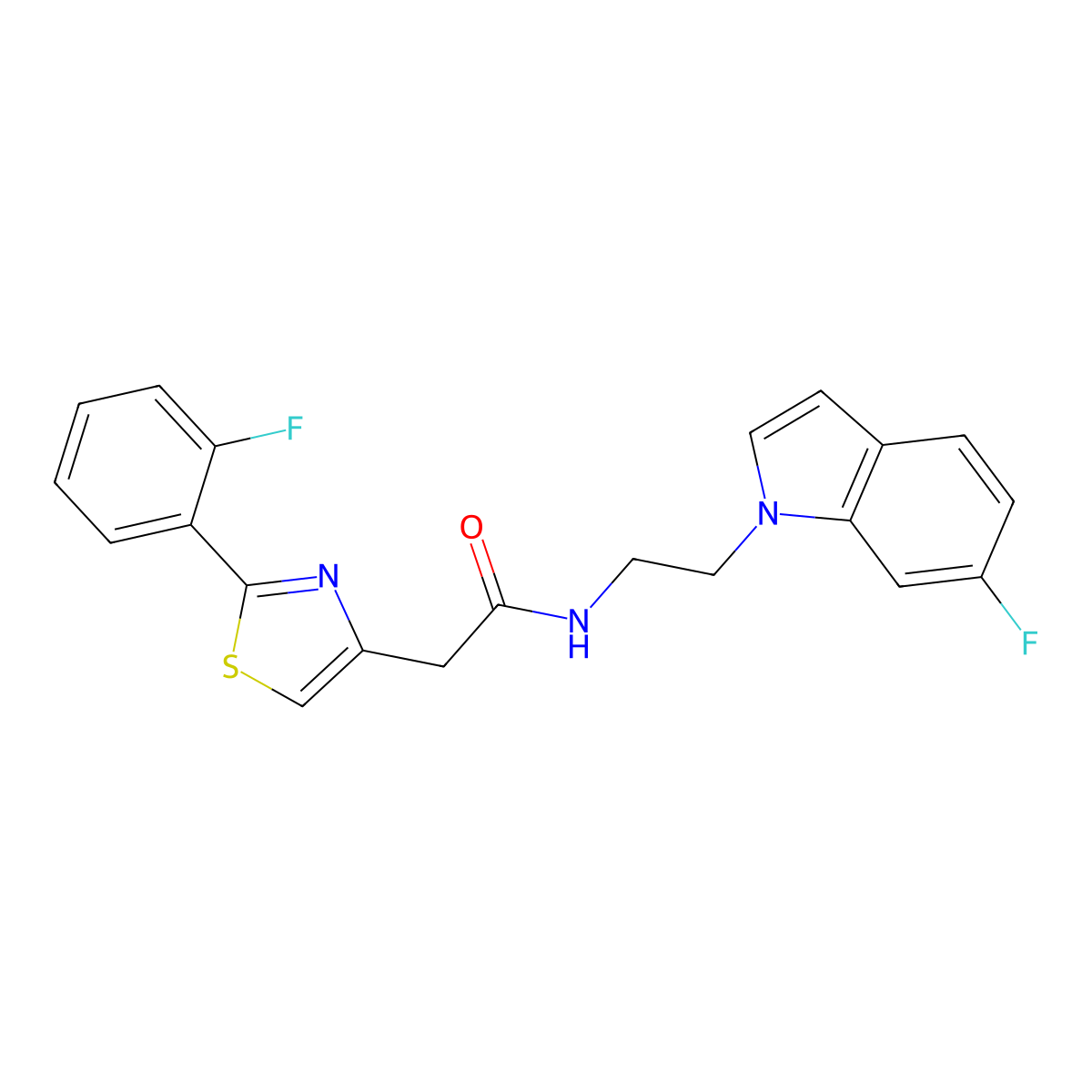 N-[2-(6-fluoro-1H-indol-1-yl)ethyl]-2-[2-(2-fluorophenyl)-1,3-thiazol-4-yl]acetamide molecular structure, CAS 1351694-80-8