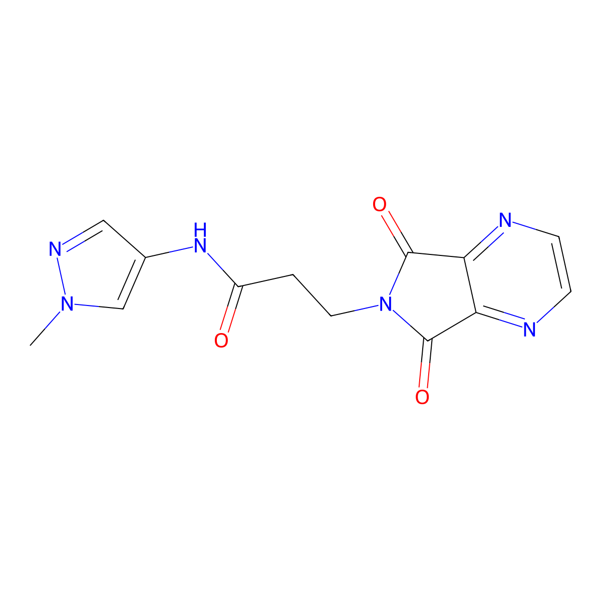 3-(5,7-dioxo-5,7-dihydro-6H-pyrrolo[3,4-b]pyrazin-6-yl)-N-(1-methyl-1H-pyrazol-4-yl)propanamide molecular structure, CAS 1351694-96-6