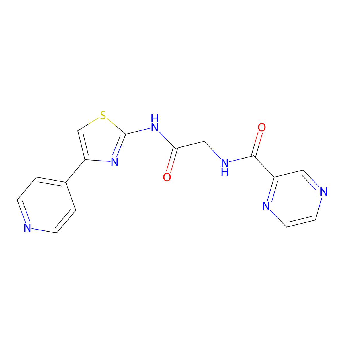N-(2-oxo-2-((4-(pyridin-4-yl)thiazol-2-yl)amino)ethyl)pyrazine-2-carboxamide molecular structure, CAS 1351695-04-9