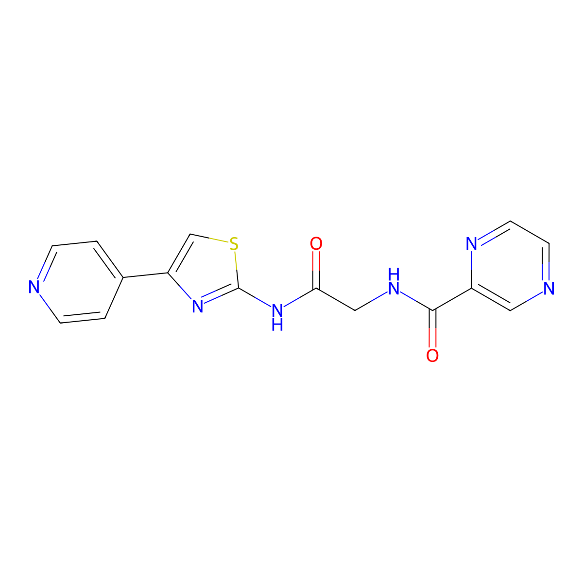 N-(2-oxo-2-((4-(pyridin-4-yl)thiazol-2-yl)amino)ethyl)pyrazine-2-carboxamide molecular structure, CAS 1351695-04-9