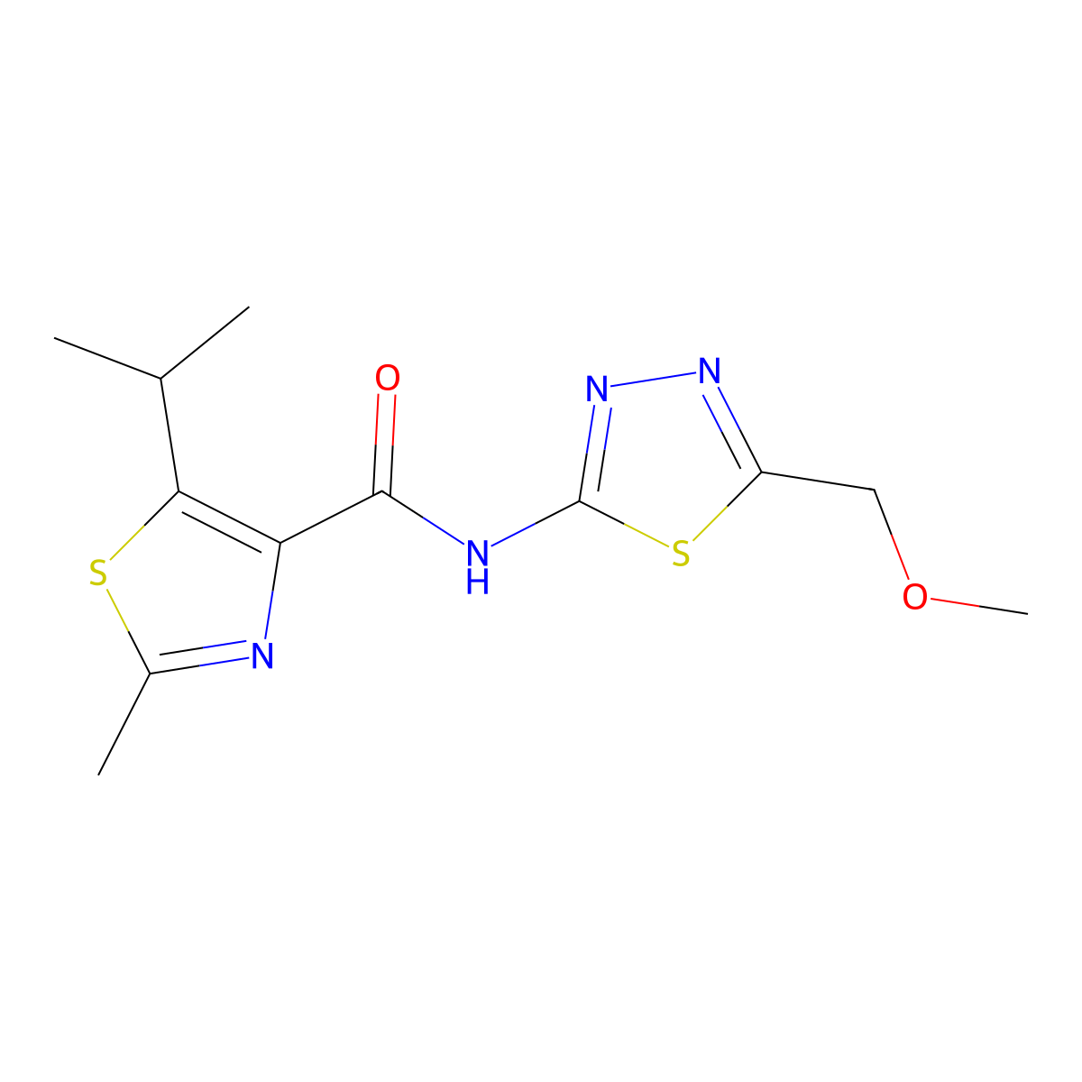 5-isopropyl-N-(5-(methoxymethyl)-1,3,4-thiadiazol-2-yl)-2-methylthiazole-4-carboxamide molecular structure, CAS 1351695-15-2