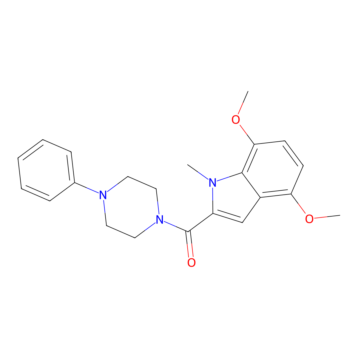 (4,7-dimethoxy-1-methyl-1H-indol-2-yl)(4-phenylpiperazin-1-yl)methanone molecular structure, CAS 1351695-16-3