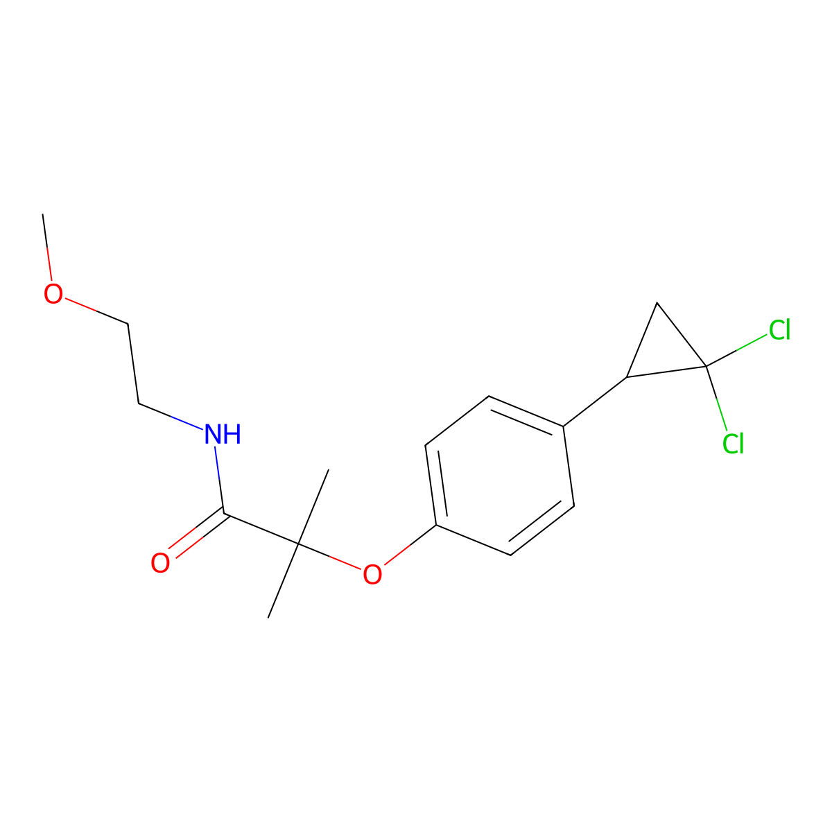 2-[4-(2,2-dichlorocyclopropyl)phenoxy]-N-(2-methoxyethyl)-2-methylpropanamide molecular structure, CAS 1351695-19-6