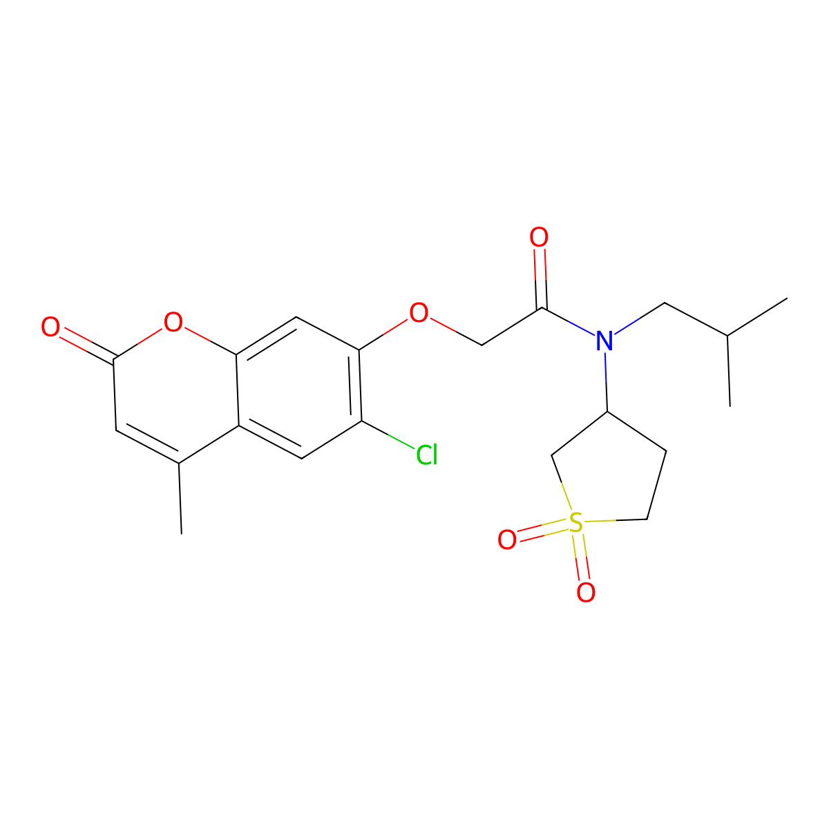 2-((6-chloro-4-methyl-2-oxo-2H-chromen-7-yl)oxy)-N-(1,1-dioxidotetrahydrothiophen-3-yl)-N-isobutylacetamide molecular structure, CAS 1351695-40-3