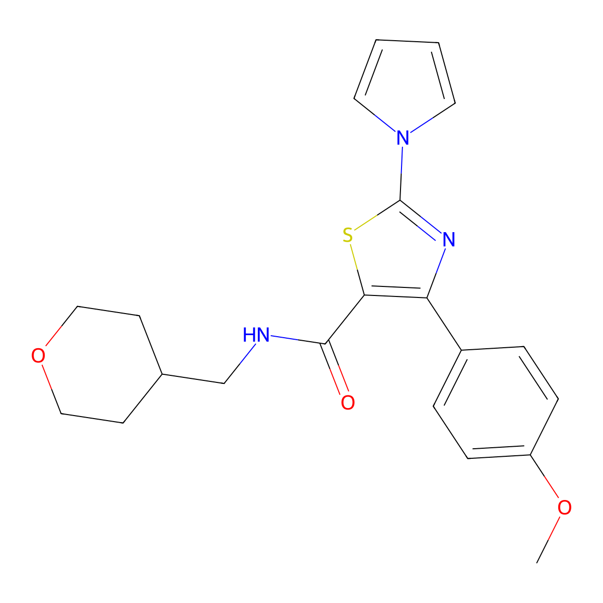 4-(4-methoxyphenyl)-2-(1H-pyrrol-1-yl)-N-(tetrahydro-2H-pyran-4-ylmethyl)-1,3-thiazole-5-carboxamide molecular structure, CAS 1351695-53-8