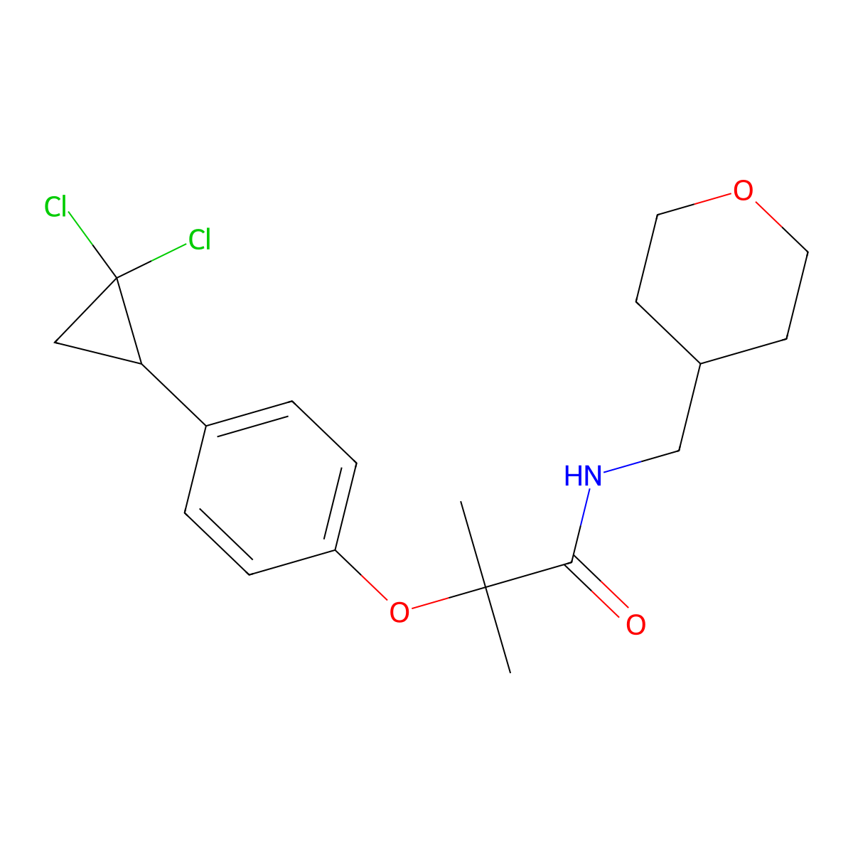 2-[4-(2,2-dichlorocyclopropyl)phenoxy]-2-methyl-N-(tetrahydro-2H-pyran-4-ylmethyl)propanamide molecular structure, CAS 1351695-59-4