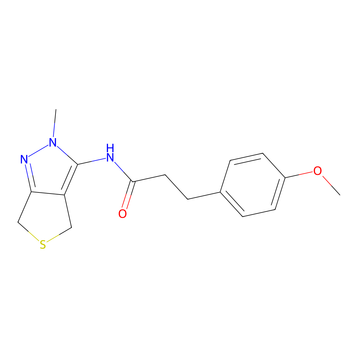 3-(4-methoxyphenyl)-N-(2-methyl-2,6-dihydro-4H-thieno[3,4-c]pyrazol-3-yl)propanamide molecular structure, CAS 1351695-64-1