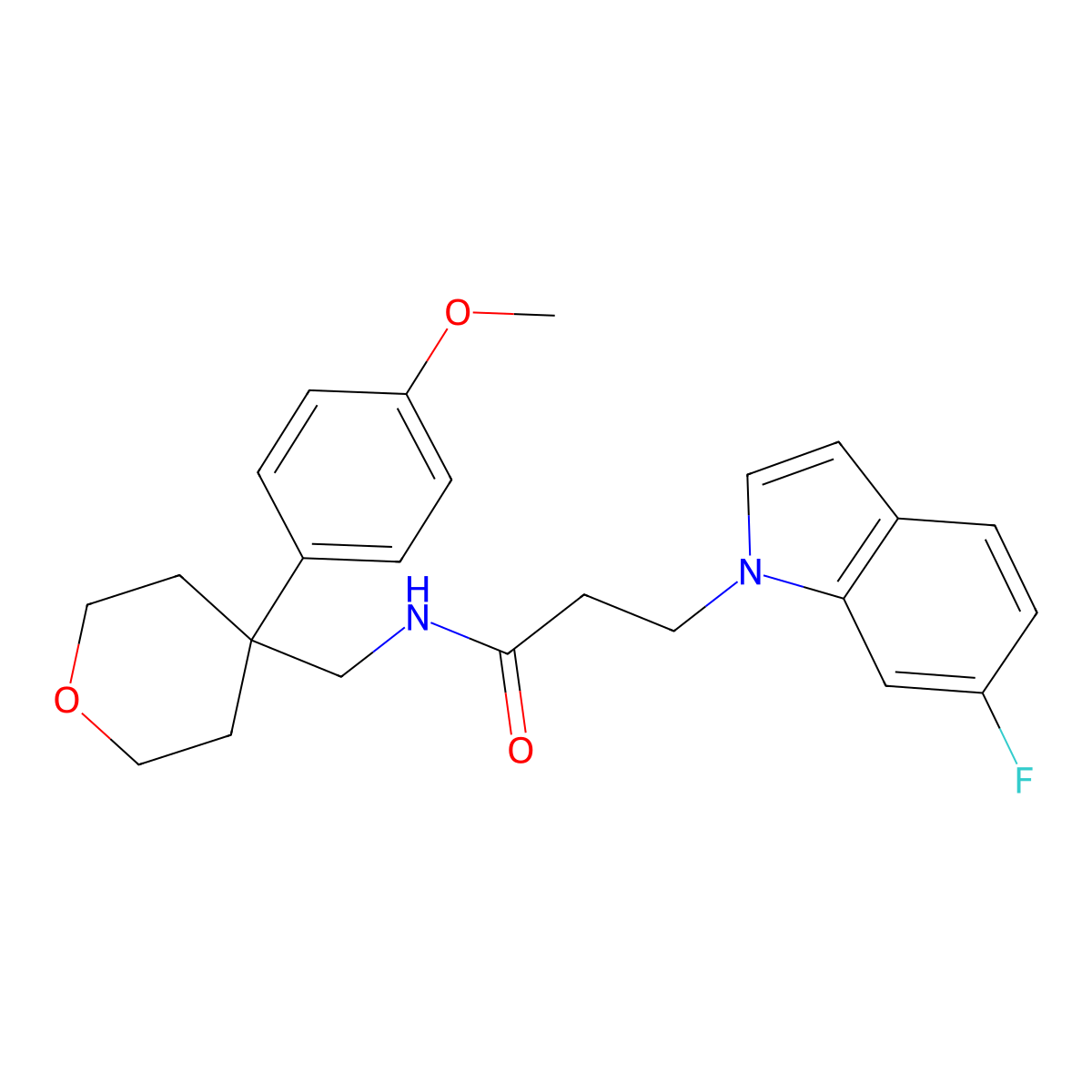 3-(6-fluoro-1H-indol-1-yl)-N-{[4-(4-methoxyphenyl)tetrahydro-2H-pyran-4-yl]methyl}propanamide molecular structure, CAS 1351695-73-2