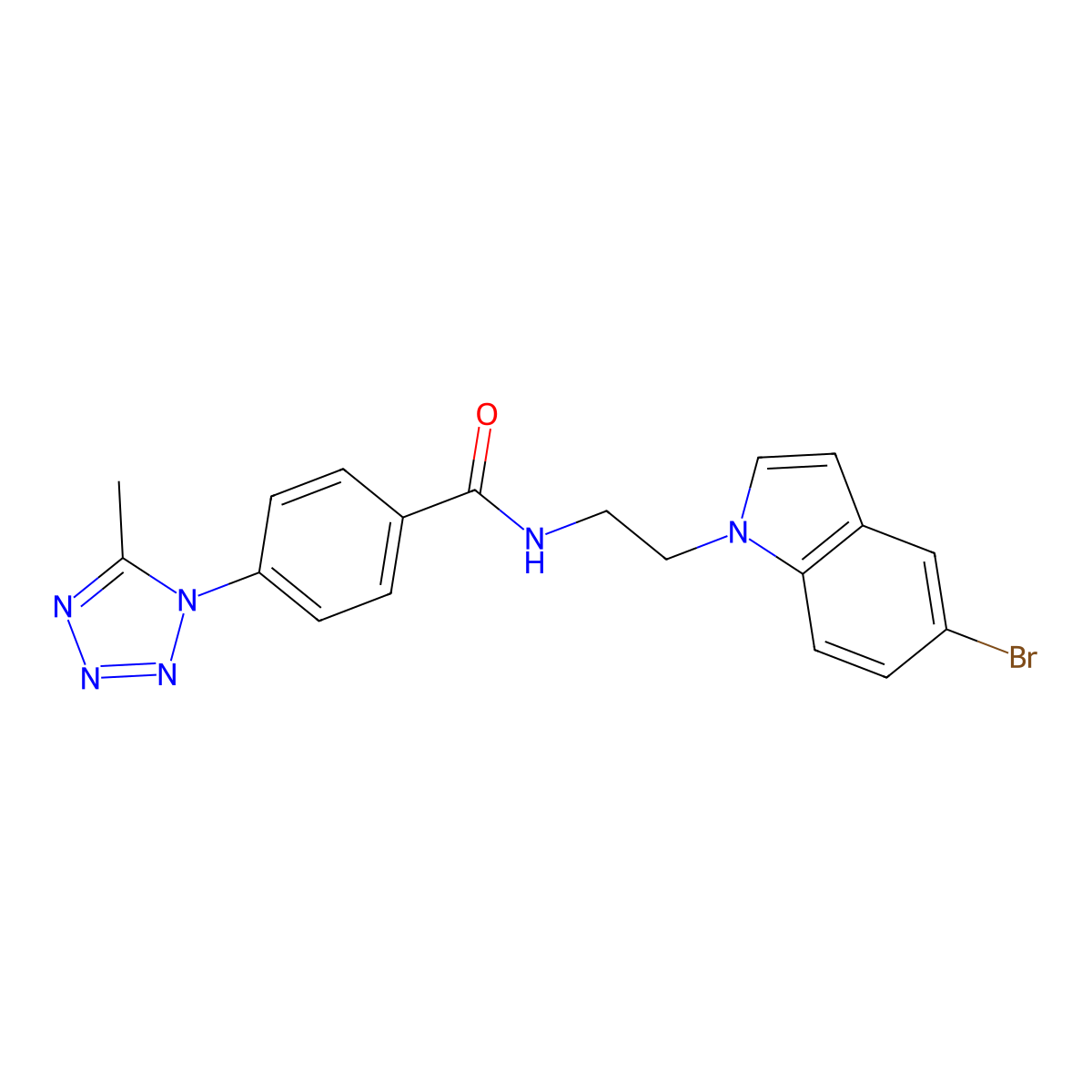 N-[2-(5-bromo-1H-indol-1-yl)ethyl]-4-(5-methyl-1H-1,2,3,4-tetraazol-1-yl)benzamide molecular structure, CAS 1351695-78-7