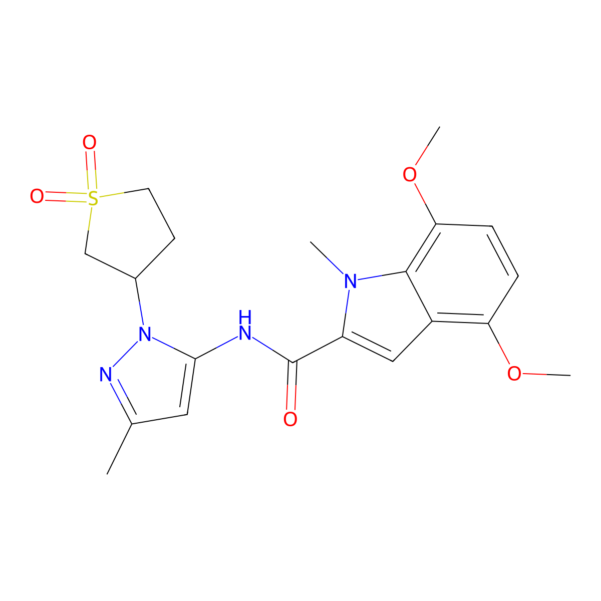N-[1-(1,1-dioxidotetrahydrothiophen-3-yl)-3-methyl-1H-pyrazol-5-yl]-4,7-dimethoxy-1-methyl-1H-indole-2-carboxamide molecular structure, CAS 1351695-88-9