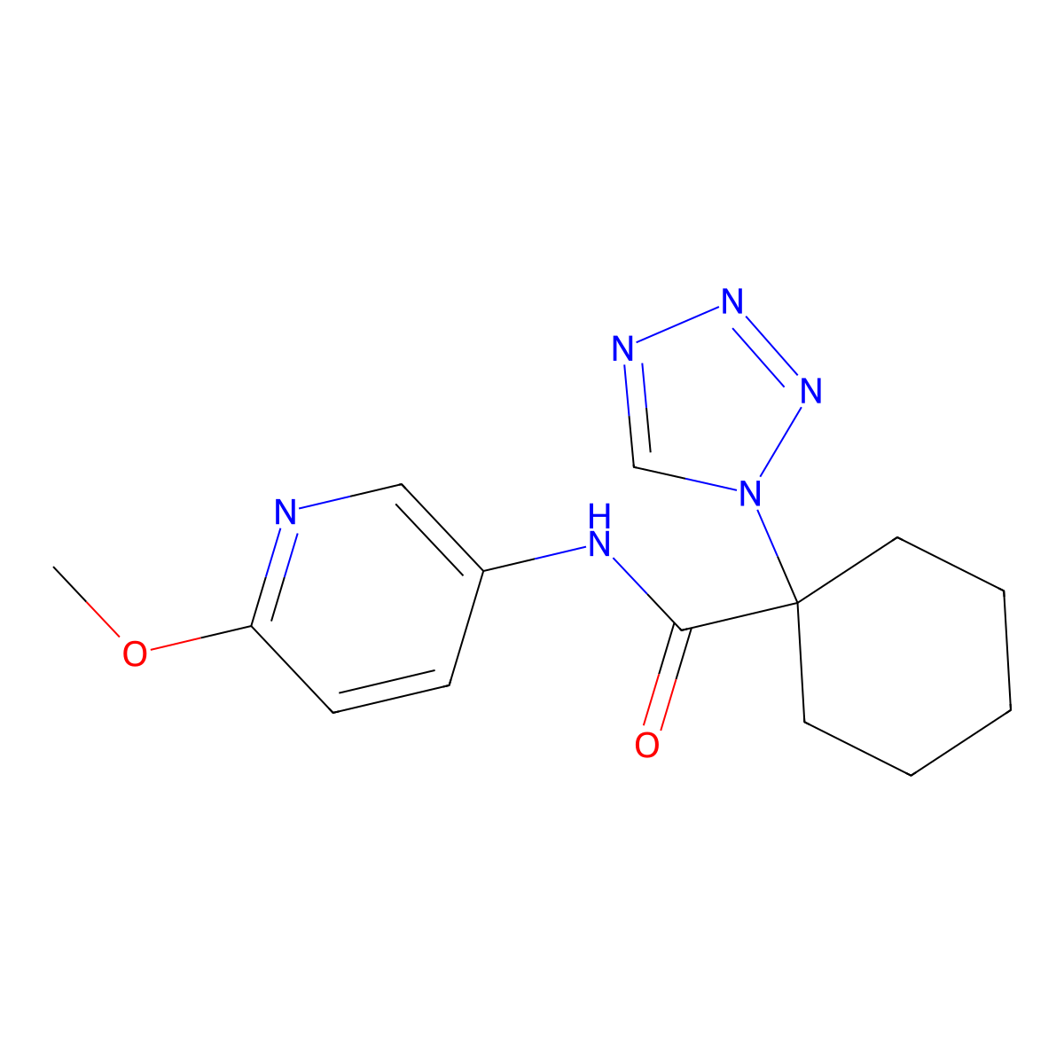 N-(6-methoxypyridin-3-yl)-1-(1H-tetrazol-1-yl)cyclohexanecarboxamide molecular structure, CAS 1351696-06-4