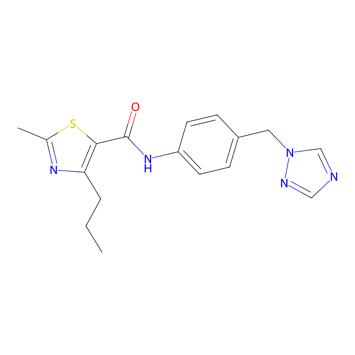 2-methyl-4-propyl-N-[4-(1H-1,2,4-triazol-1-ylmethyl)phenyl]-1,3-thiazole-5-carboxamide molecular structure, CAS 1351696-21-3