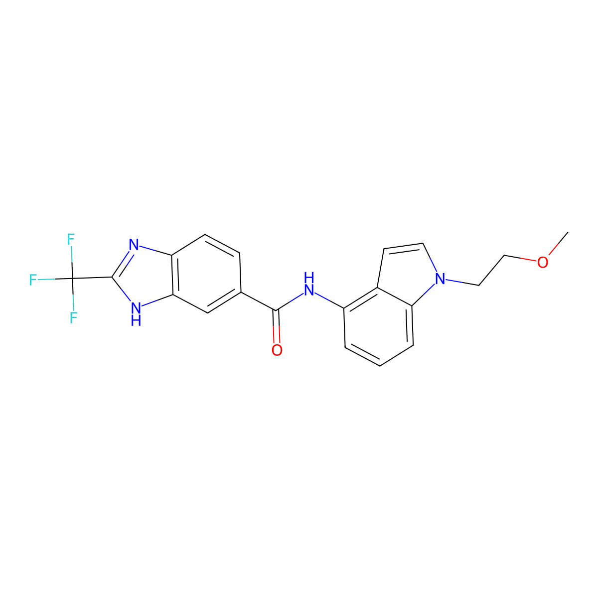 N-[1-(2-methoxyethyl)-1H-indol-4-yl]-2-(trifluoromethyl)-1H-benzimidazole-5-carboxamide molecular structure, CAS 1351696-36-0