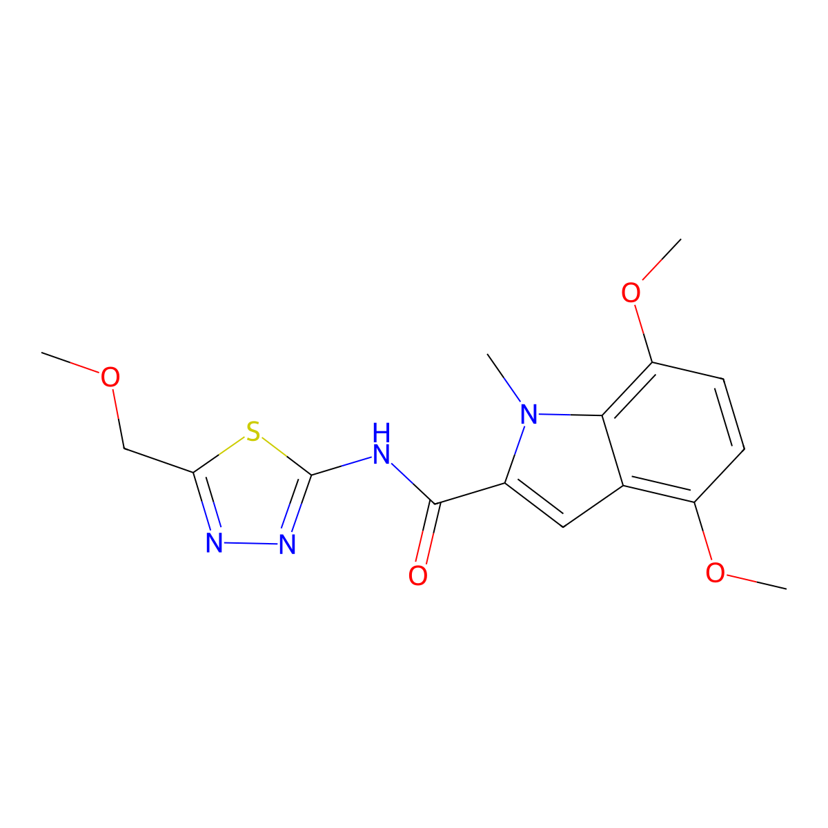 4,7-dimethoxy-N-(5-(methoxymethyl)-1,3,4-thiadiazol-2-yl)-1-methyl-1H-indole-2-carboxamide molecular structure, CAS 1351696-37-1