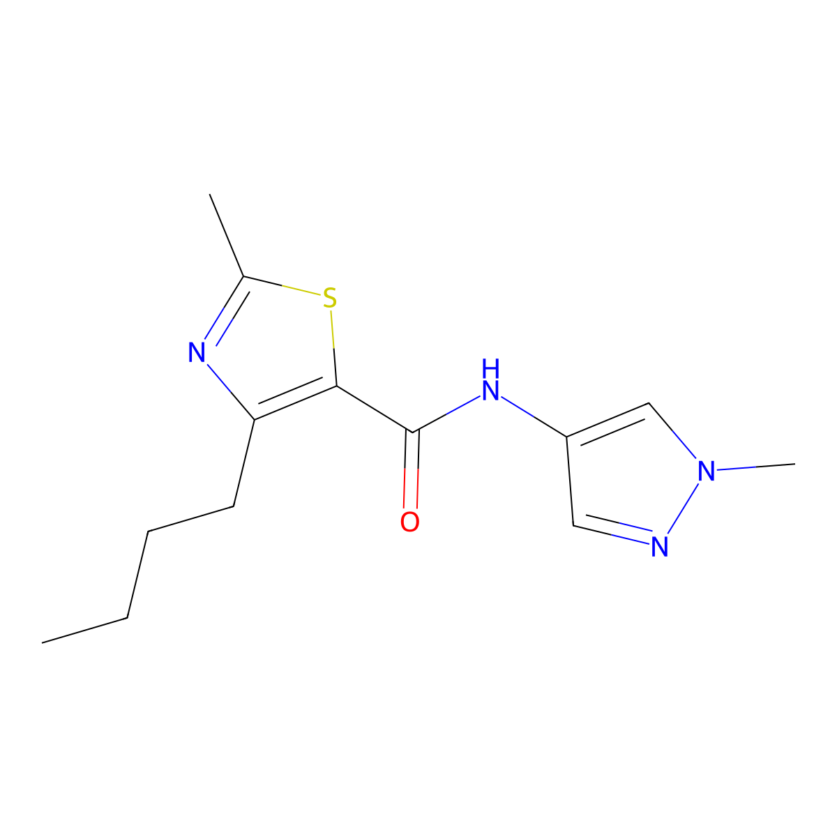 4-butyl-2-methyl-N-(1-methyl-1H-pyrazol-4-yl)-1,3-thiazole-5-carboxamide molecular structure, CAS 1351696-70-2