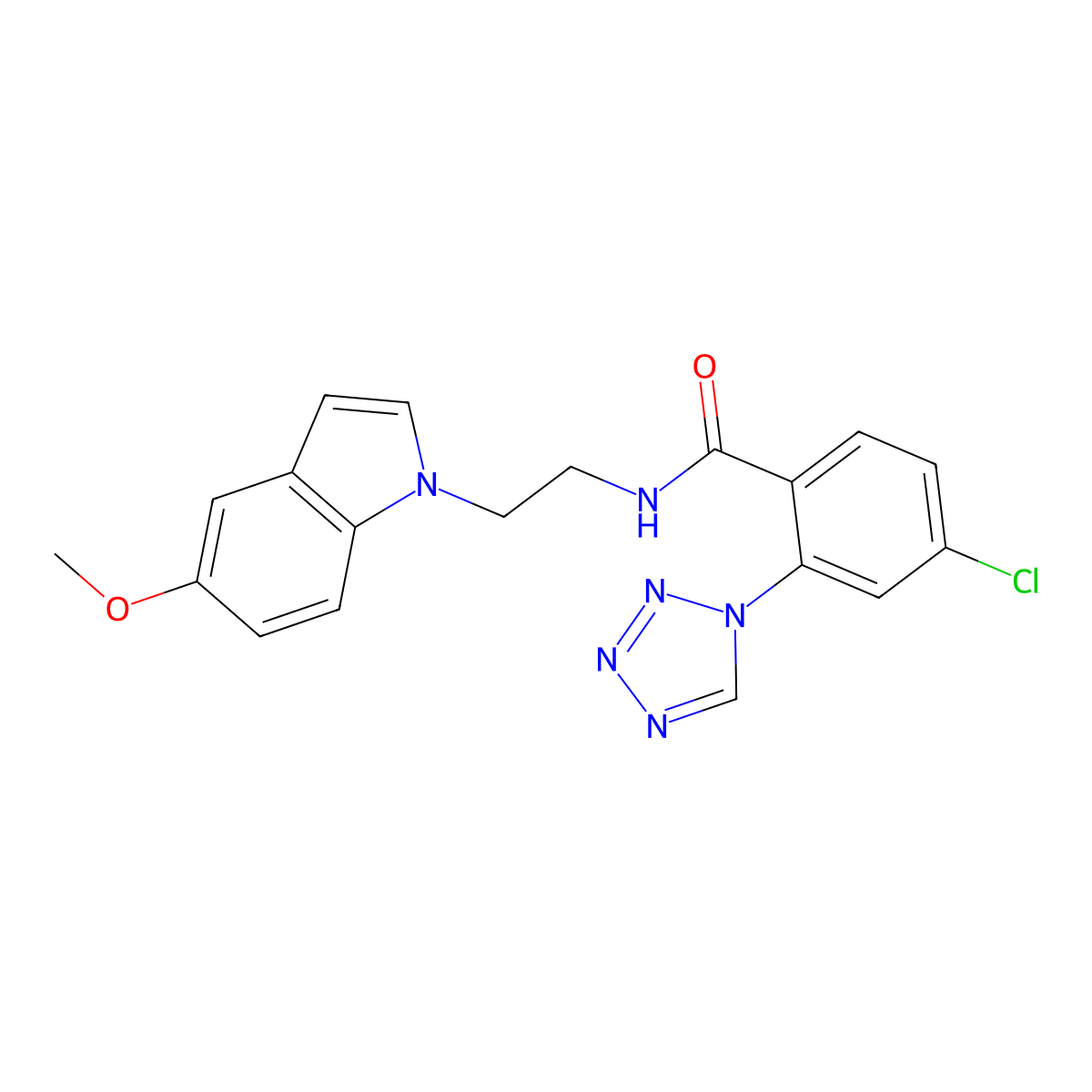 4-chloro-N-[2-(5-methoxy-1H-indol-1-yl)ethyl]-2-(1H-1,2,3,4-tetraazol-1-yl)benzamide molecular structure, CAS 1351696-98-4