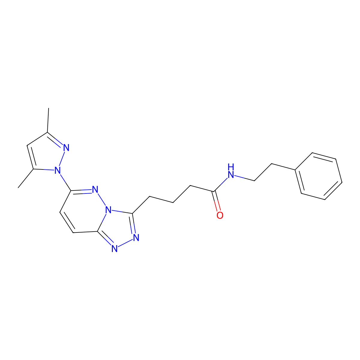 4-(6-(3,5-dimethyl-1H-pyrazol-1-yl)-[1,2,4]triazolo[4,3-b]pyridazin-3-yl)-N-phenethylbutanamide molecular structure, CAS 1351697-19-2