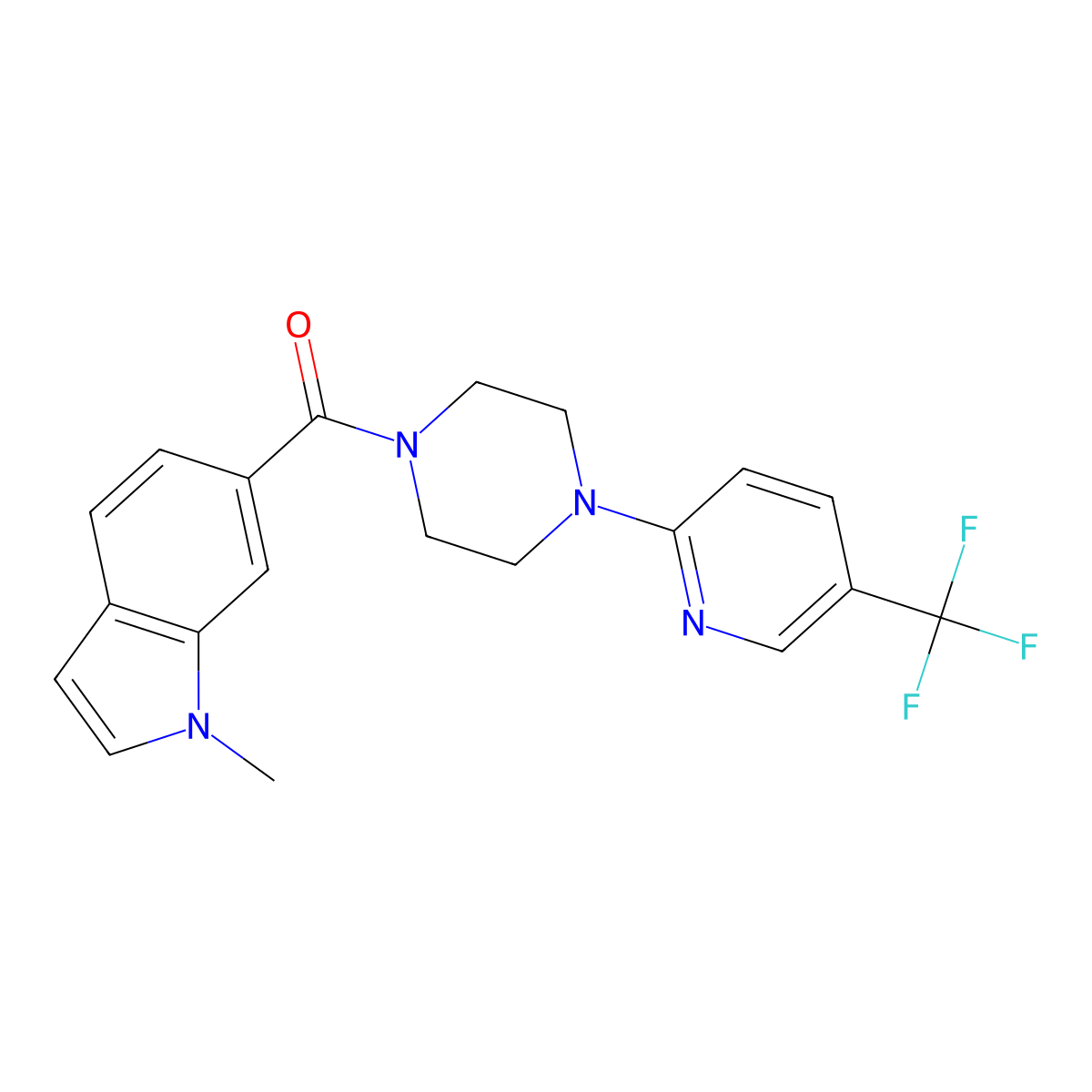 (1-methyl-1H-indol-6-yl){4-[5-(trifluoromethyl)pyridin-2-yl]piperazin-1-yl}methanone molecular structure, CAS 1351697-25-0