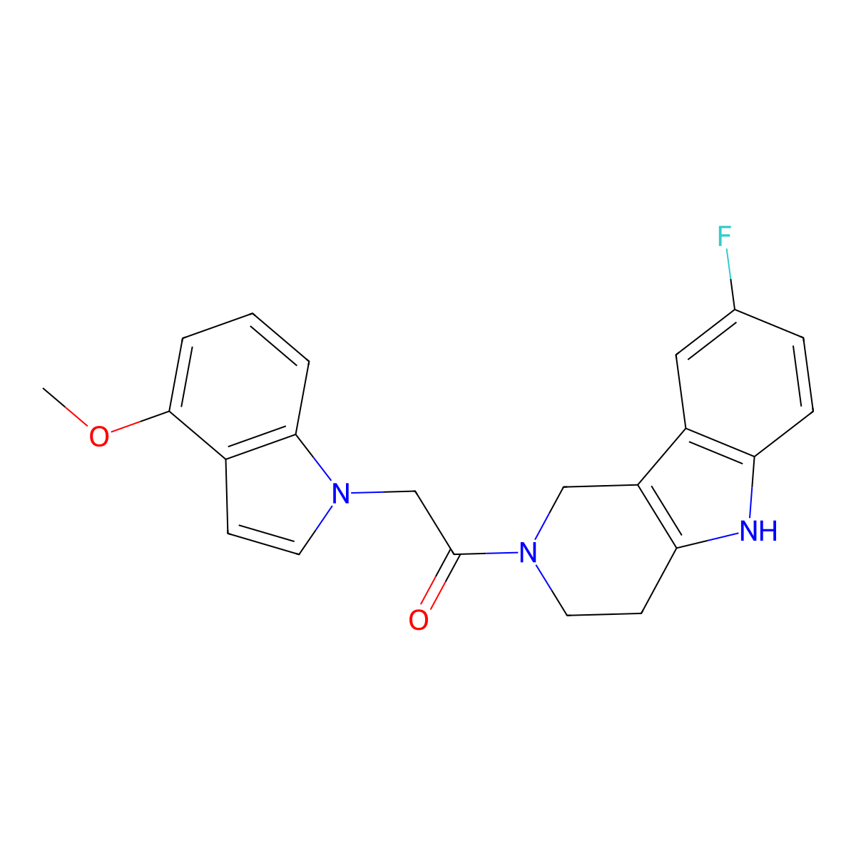 1-(8-fluoro-1,3,4,5-tetrahydro-2H-pyrido[4,3-b]indol-2-yl)-2-(4-methoxy-1H-indol-1-yl)ethanone molecular structure, CAS 1351697-45-4