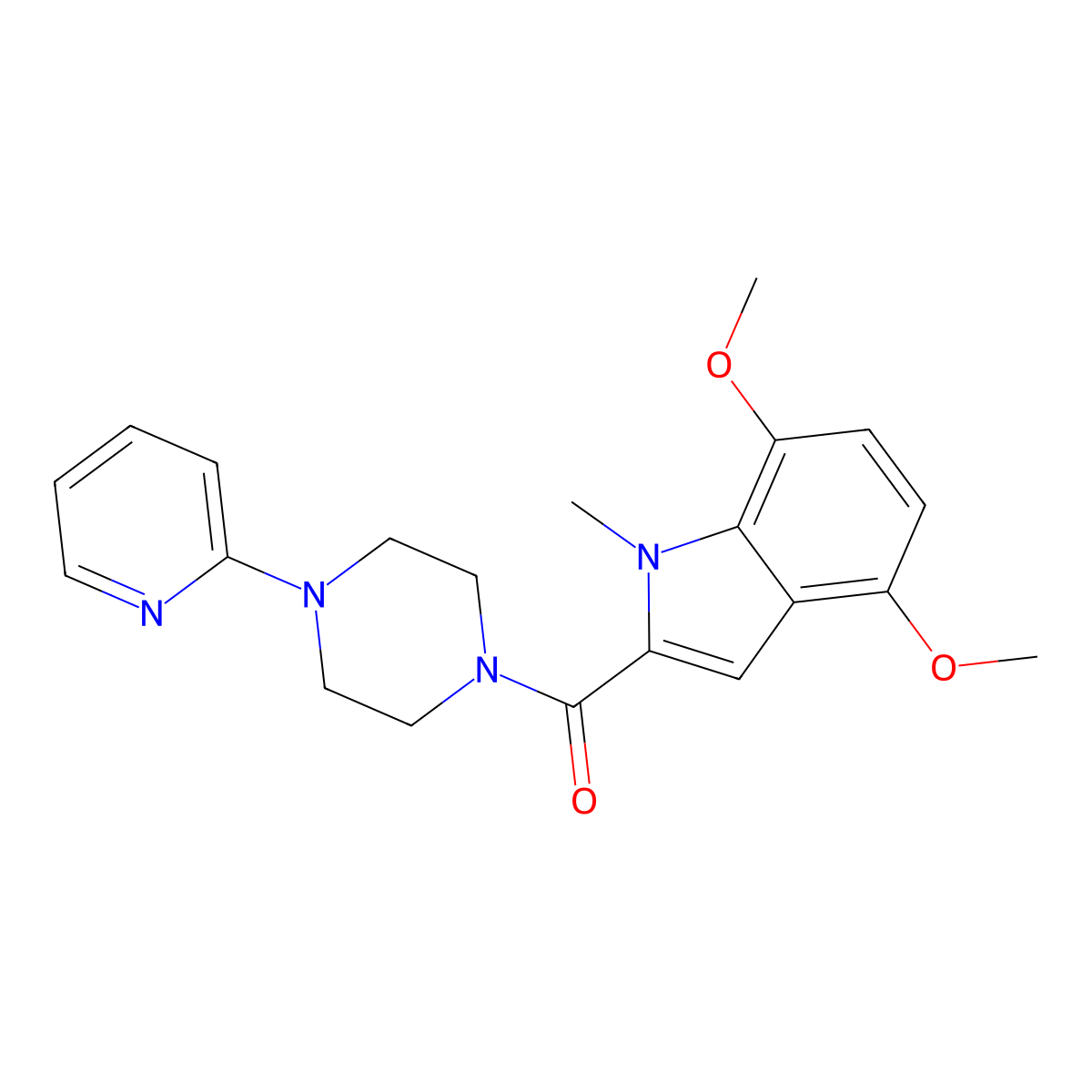 (4,7-dimethoxy-1-methyl-1H-indol-2-yl)[4-(pyridin-2-yl)piperazin-1-yl]methanone molecular structure, CAS 1351697-46-5