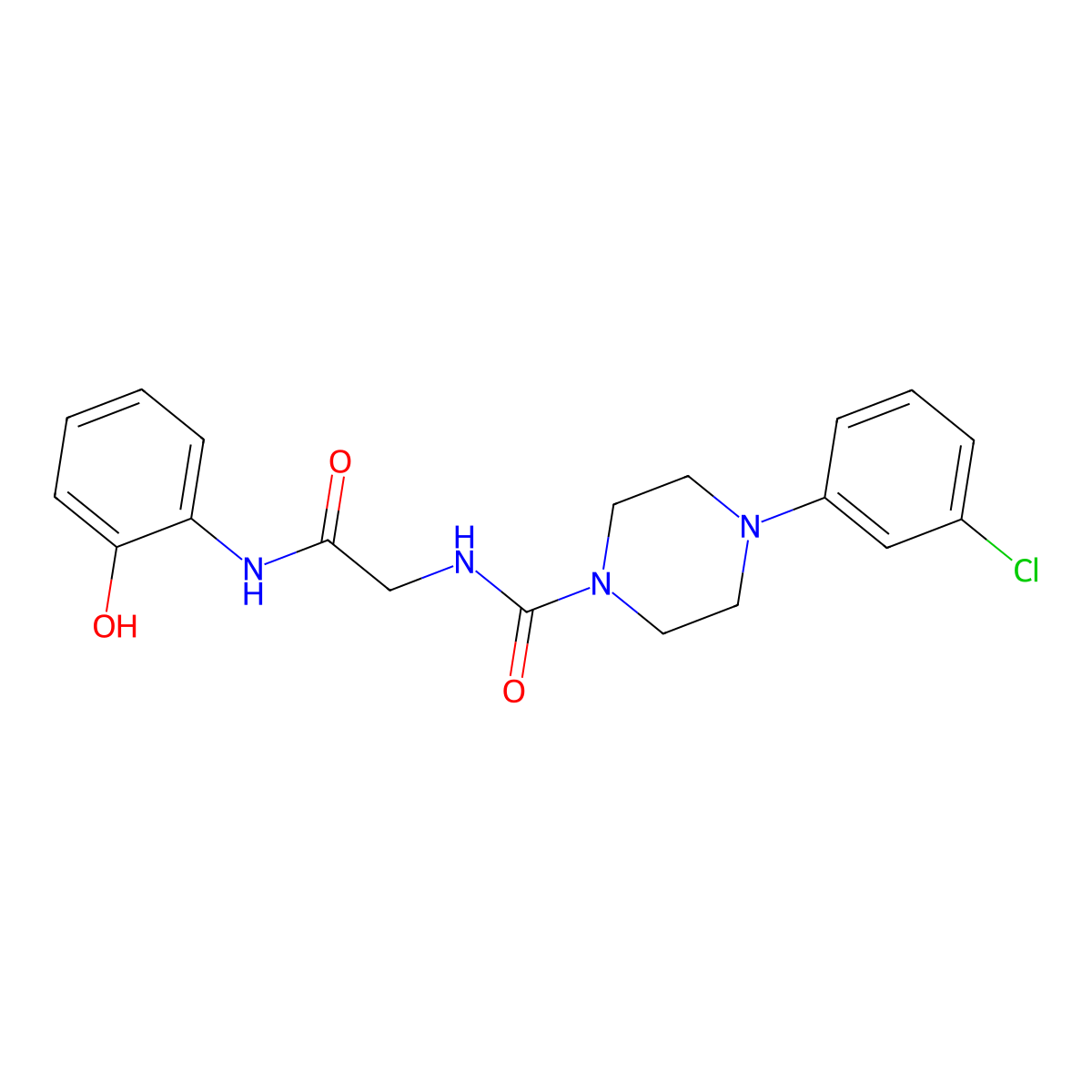 4-(3-chlorophenyl)-N-{2-[(2-hydroxyphenyl)amino]-2-oxoethyl}piperazine-1-carboxamide molecular structure, CAS 1351697-49-8