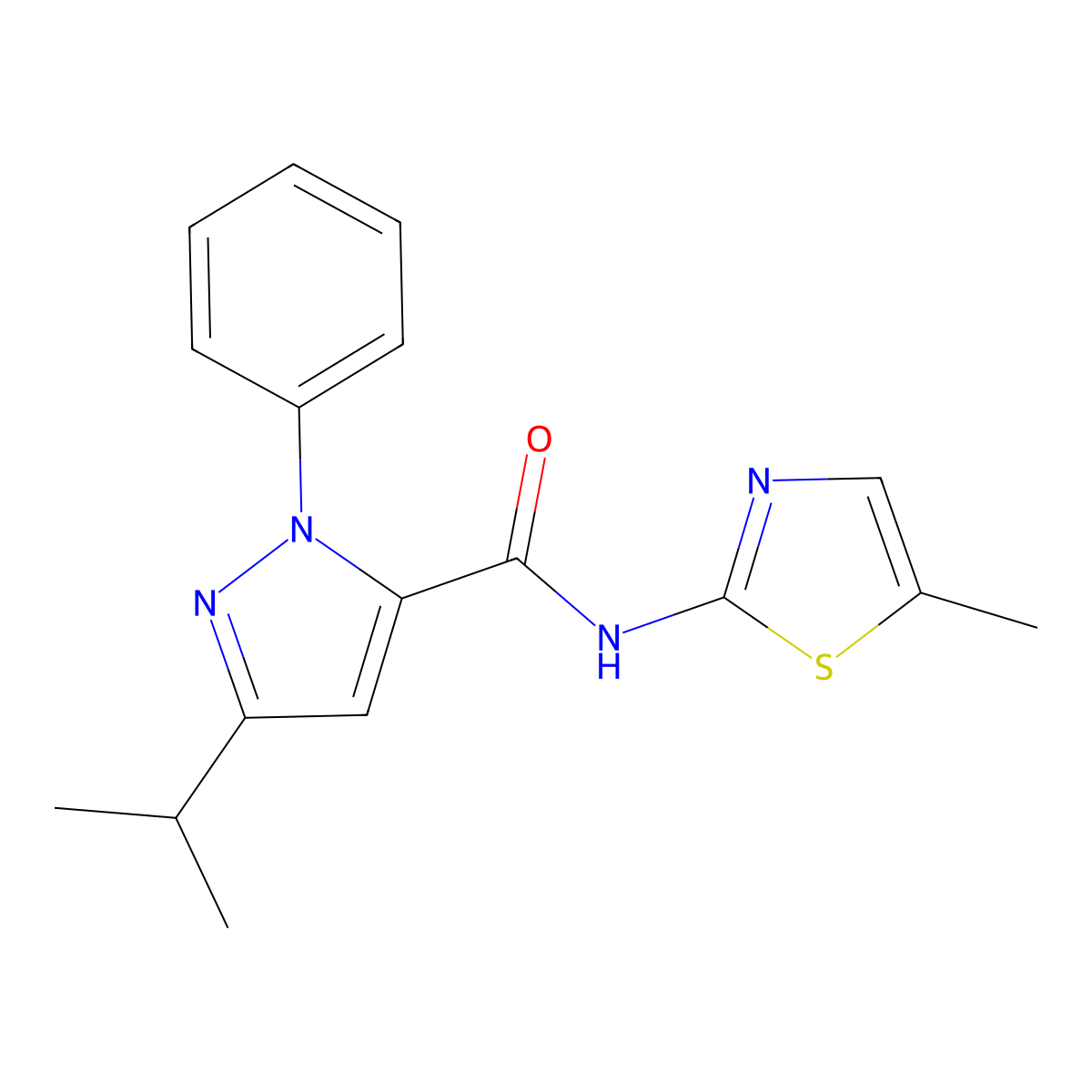 N-(5-methyl-1,3-thiazol-2-yl)-1-phenyl-3-(propan-2-yl)-1H-pyrazole-5-carboxamide molecular structure, CAS 1351697-61-4