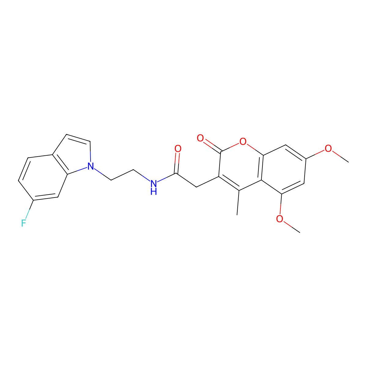 2-(5,7-dimethoxy-4-methyl-2-oxo-2H-chromen-3-yl)-N-[2-(6-fluoro-1H-indol-1-yl)ethyl]acetamide molecular structure, CAS 1351697-63-6