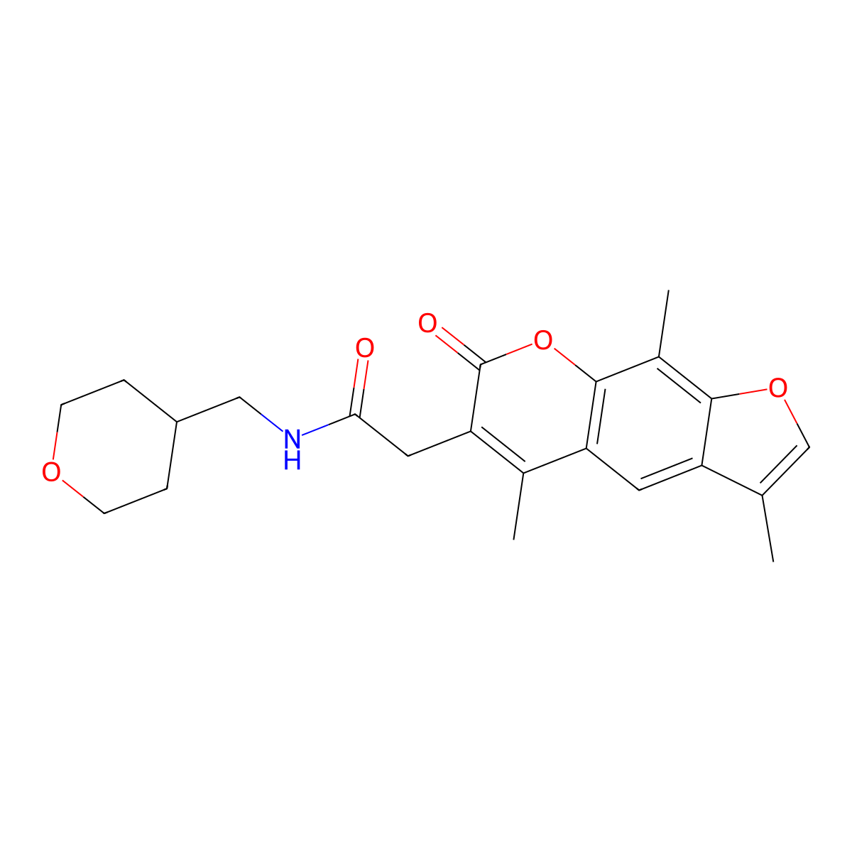 N-(tetrahydro-2H-pyran-4-ylmethyl)-2-(3,5,9-trimethyl-7-oxo-7H-furo[3,2-g]chromen-6-yl)acetamide molecular structure, CAS 1351697-90-9