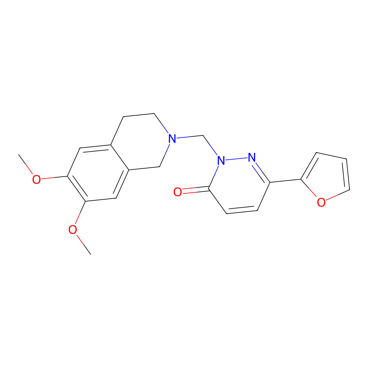 2-[(6,7-dimethoxy-3,4-dihydroisoquinolin-2(1H)-yl)methyl]-6-(furan-2-yl)pyridazin-3(2H)-one molecular structure, CAS 1351697-91-0