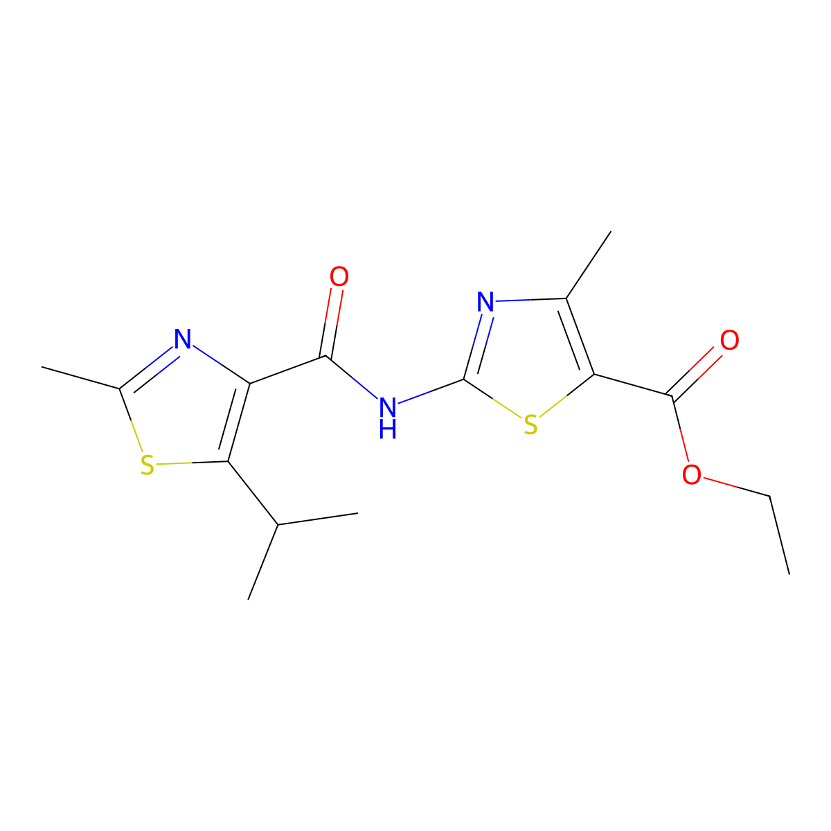 Ethyl 4-methyl-2-({[2-methyl-5-(propan-2-yl)-1,3-thiazol-4-yl]carbonyl}amino)-1,3-thiazole-5-carboxylate molecular structure, CAS 1351697-96-5