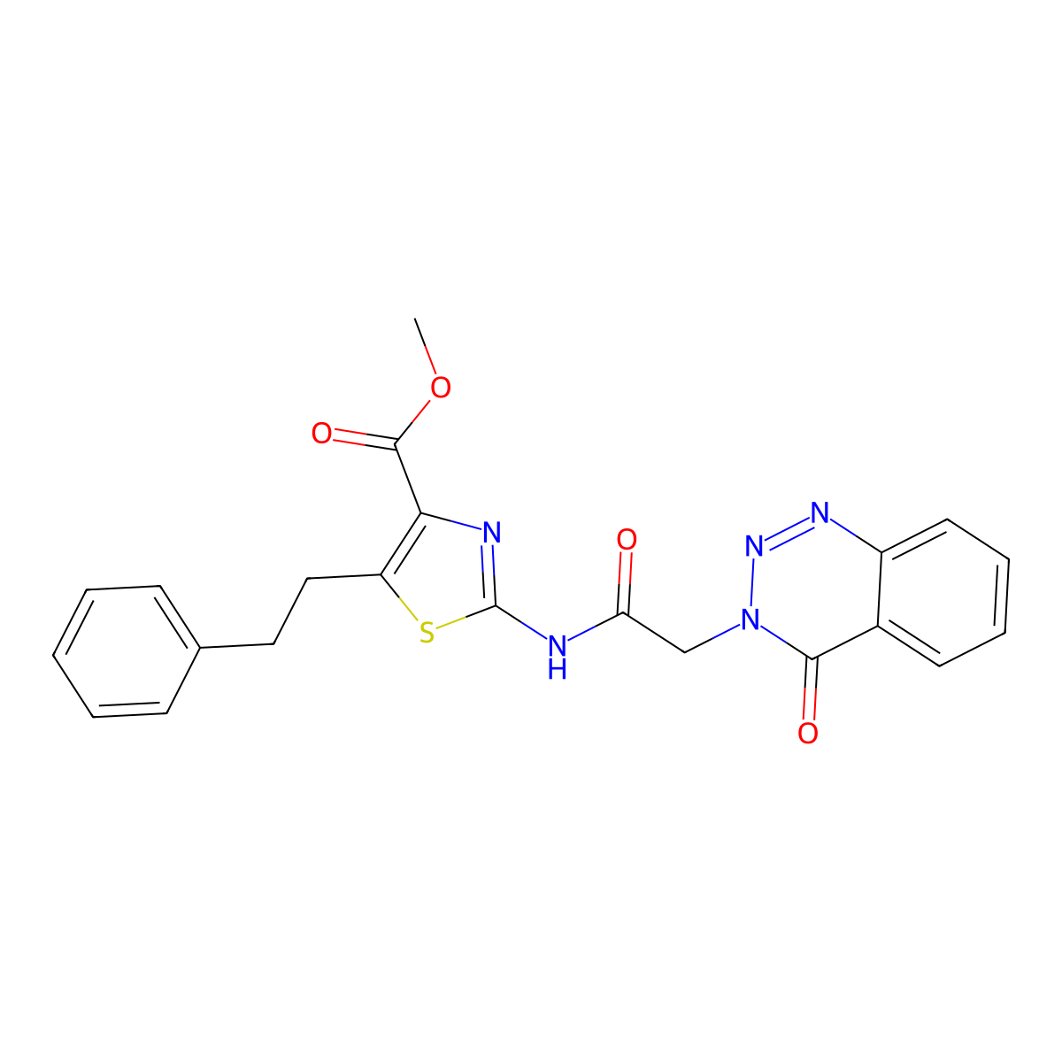 methyl 2-{[(4-oxo-1,2,3-benzotriazin-3(4H)-yl)acetyl]amino}-5-(2-phenylethyl)-1,3-thiazole-4-carboxylate molecular structure, CAS 1351698-03-7