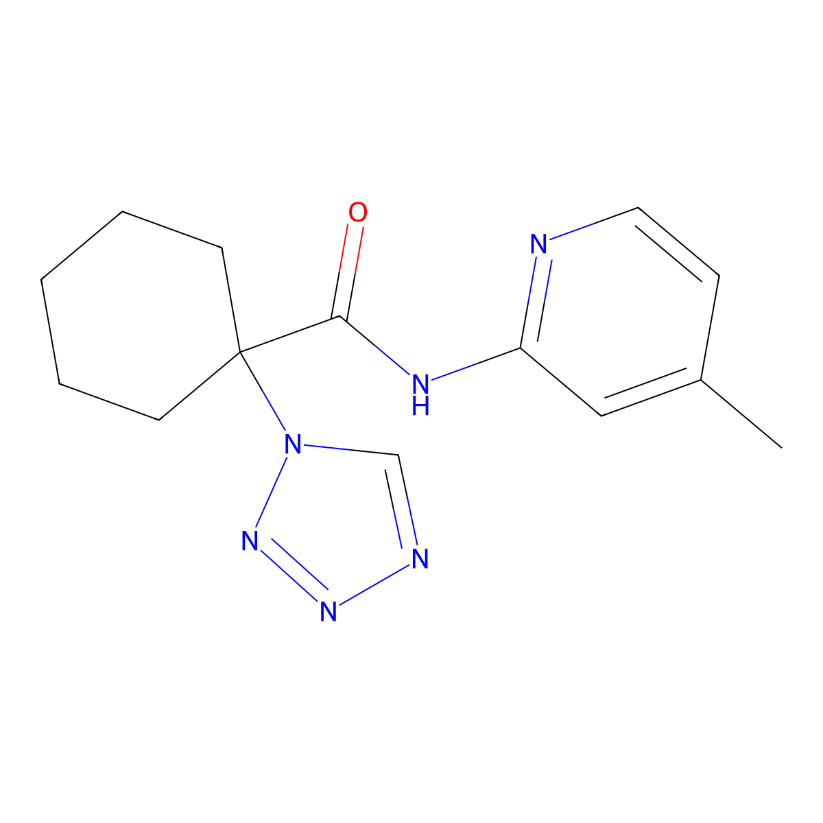 N-(4-methylpyridin-2-yl)-1-(1H-tetrazol-1-yl)cyclohexanecarboxamide molecular structure, CAS 1351698-20-8