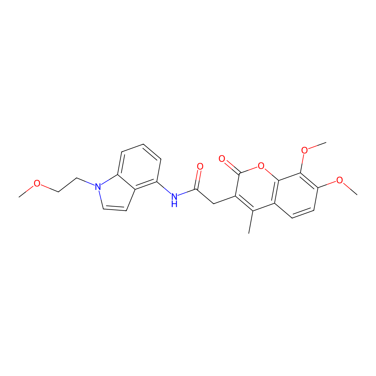 2-(7,8-dimethoxy-4-methyl-2-oxo-2H-chromen-3-yl)-N-[1-(2-methoxyethyl)-1H-indol-4-yl]acetamide molecular structure, CAS 1351698-34-4