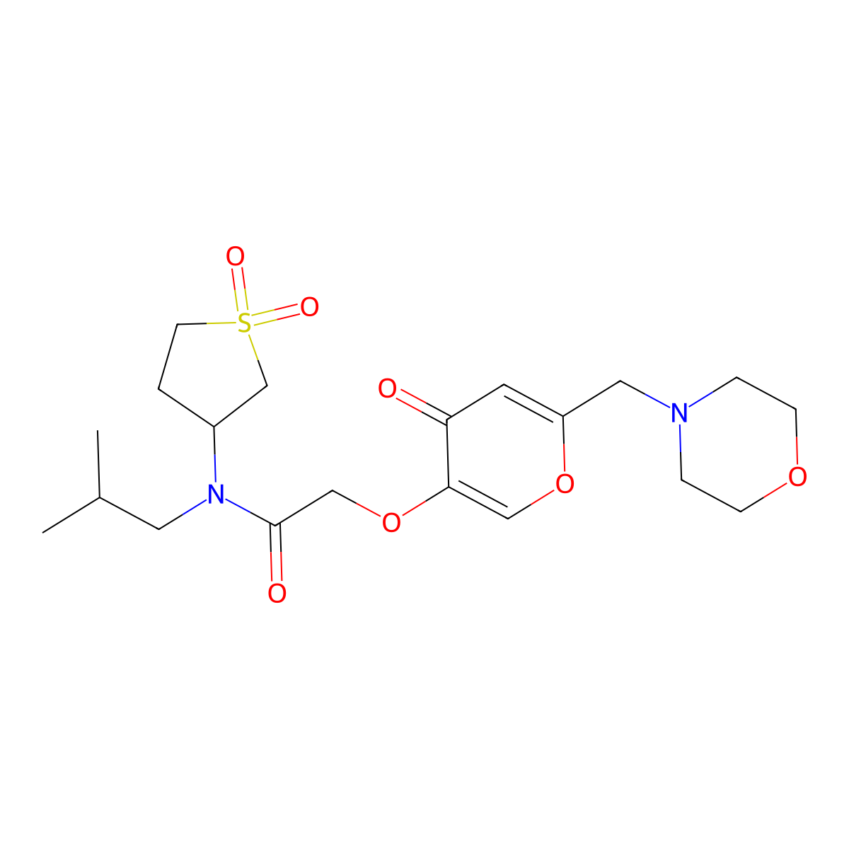 N-(1,1-dioxidotetrahydrothiophen-3-yl)-N-isobutyl-2-((6-(morpholinomethyl)-4-oxo-4H-pyran-3-yl)oxy)acetamide molecular structure, CAS 1351698-38-8