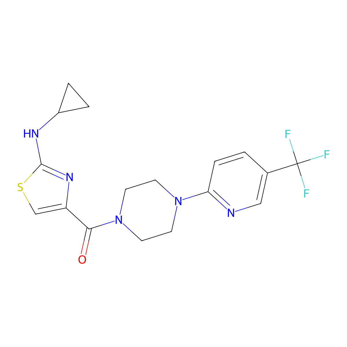 [2-(Cyclopropylamino)-1,3-thiazol-4-yl]{4-[5-(trifluoromethyl)-2-pyridyl]piperazino}methanone molecular structure, CAS 1351698-50-4