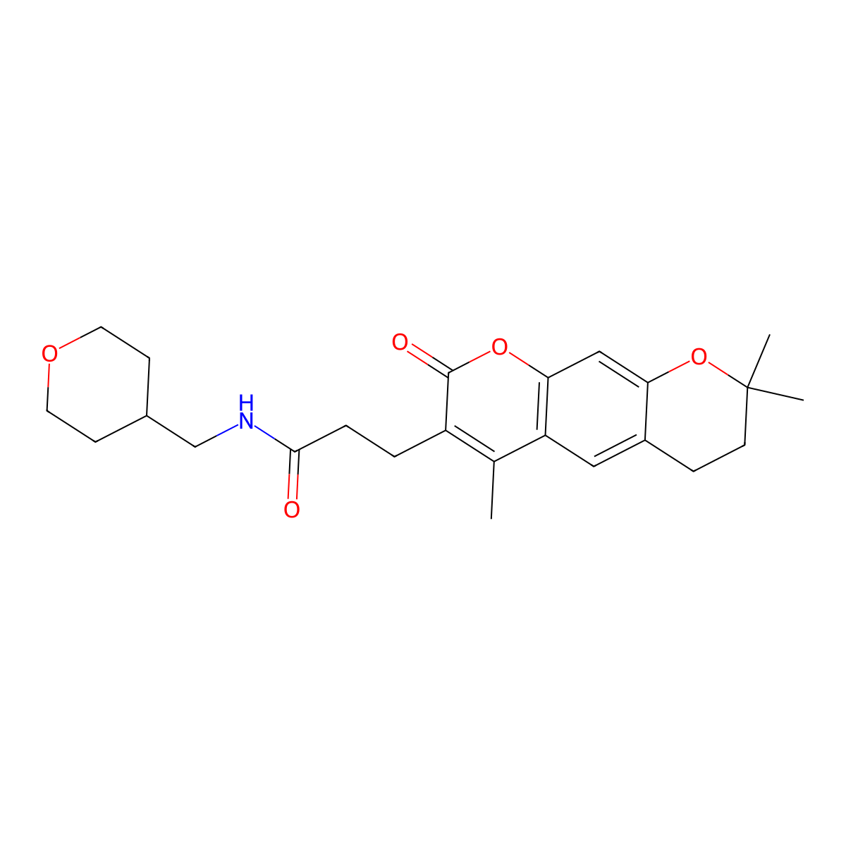 N-(tetrahydro-2H-pyran-4-ylmethyl)-3-(4,8,8-trimethyl-2-oxo-7,8-dihydro-2H,6H-pyrano[3,2-g]chromen-3-yl)propanamide molecular structure, CAS 1351698-73-1