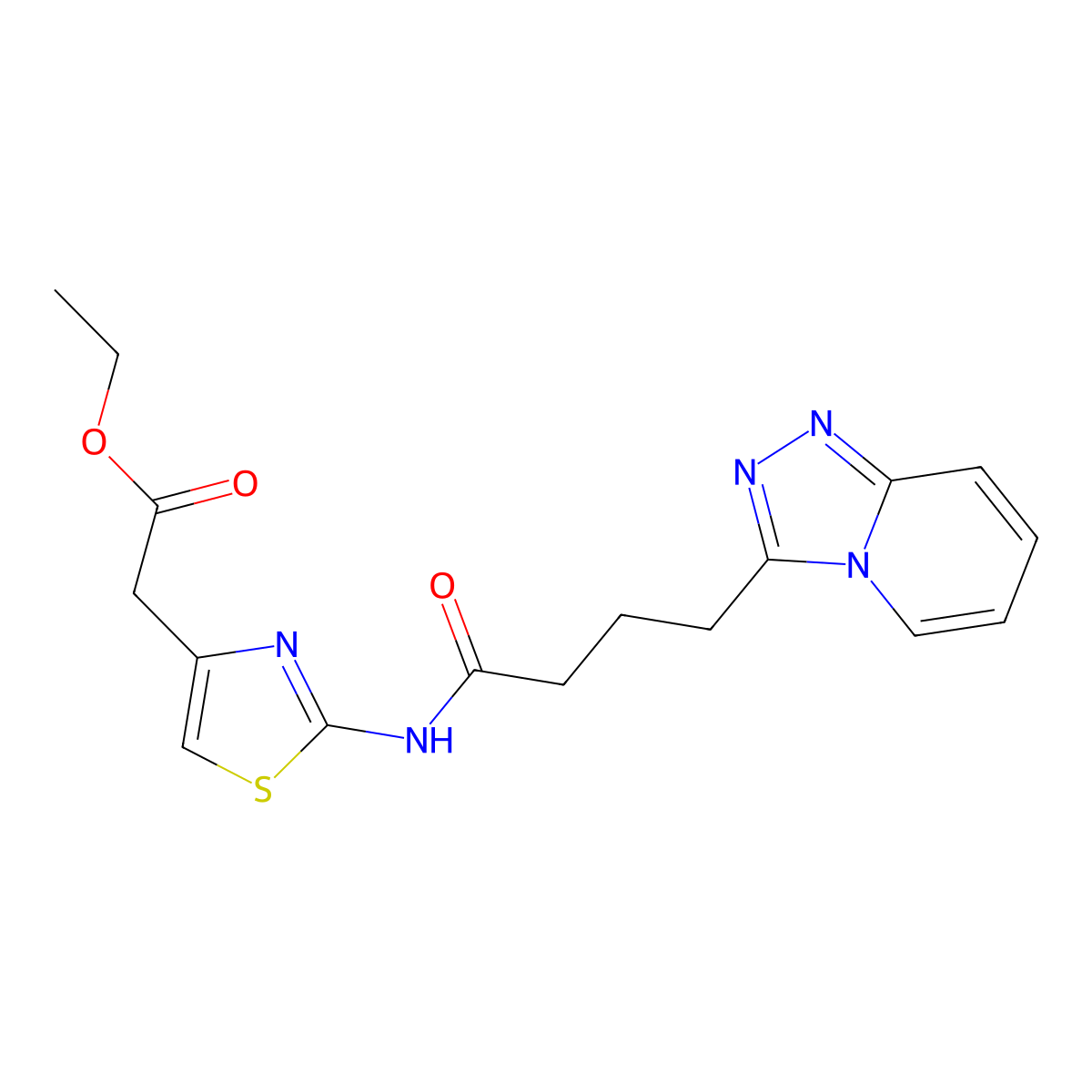 Ethyl (2-{[4-([1,2,4]triazolo[4,3-a]pyridin-3-yl)butanoyl]amino}-1,3-thiazol-4-yl)acetate molecular structure, CAS 1351698-91-3