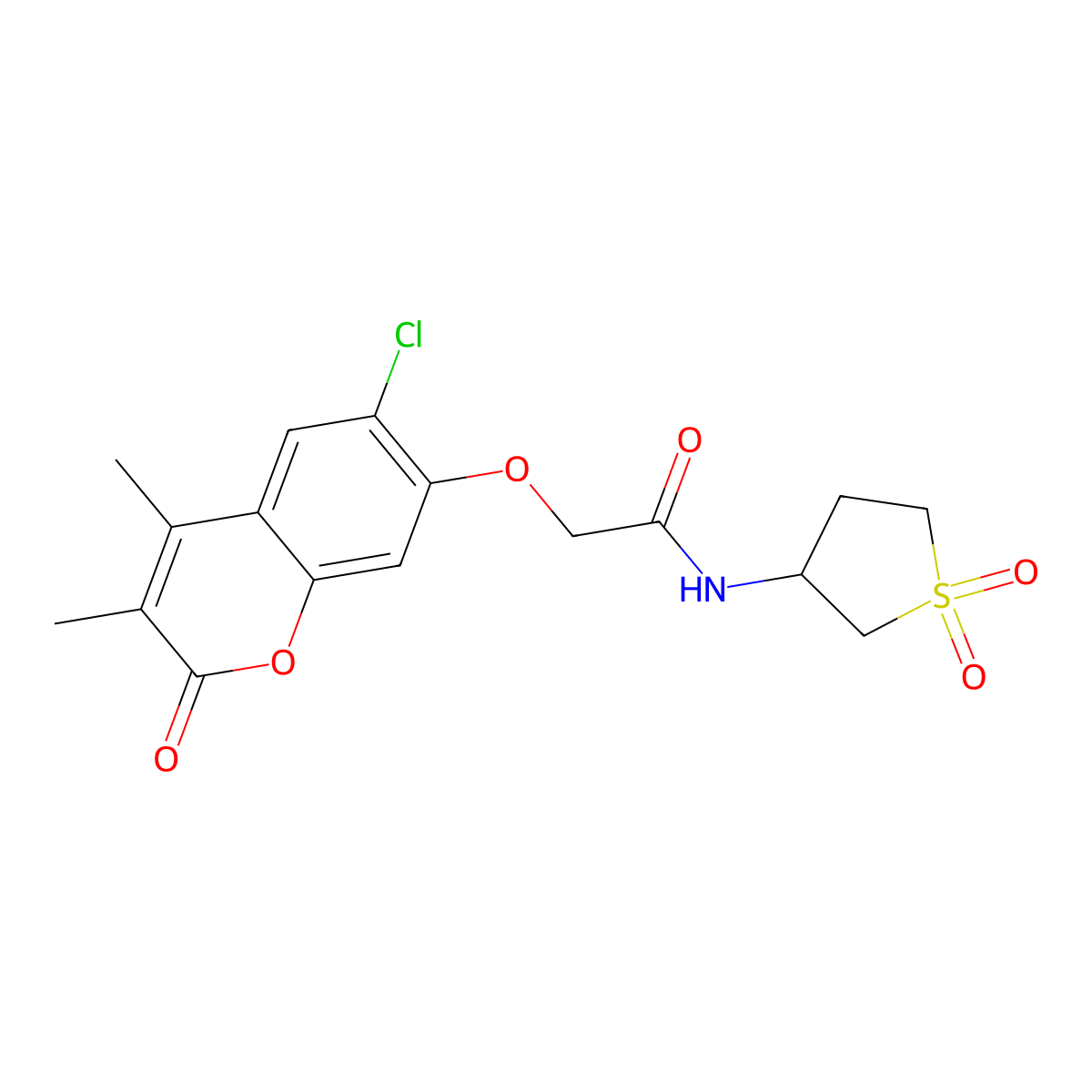 2-[(6-chloro-3,4-dimethyl-2-oxo-2H-chromen-7-yl)oxy]-N-(1,1-dioxidotetrahydrothiophen-3-yl)acetamide molecular structure, CAS 1351698-95-7
