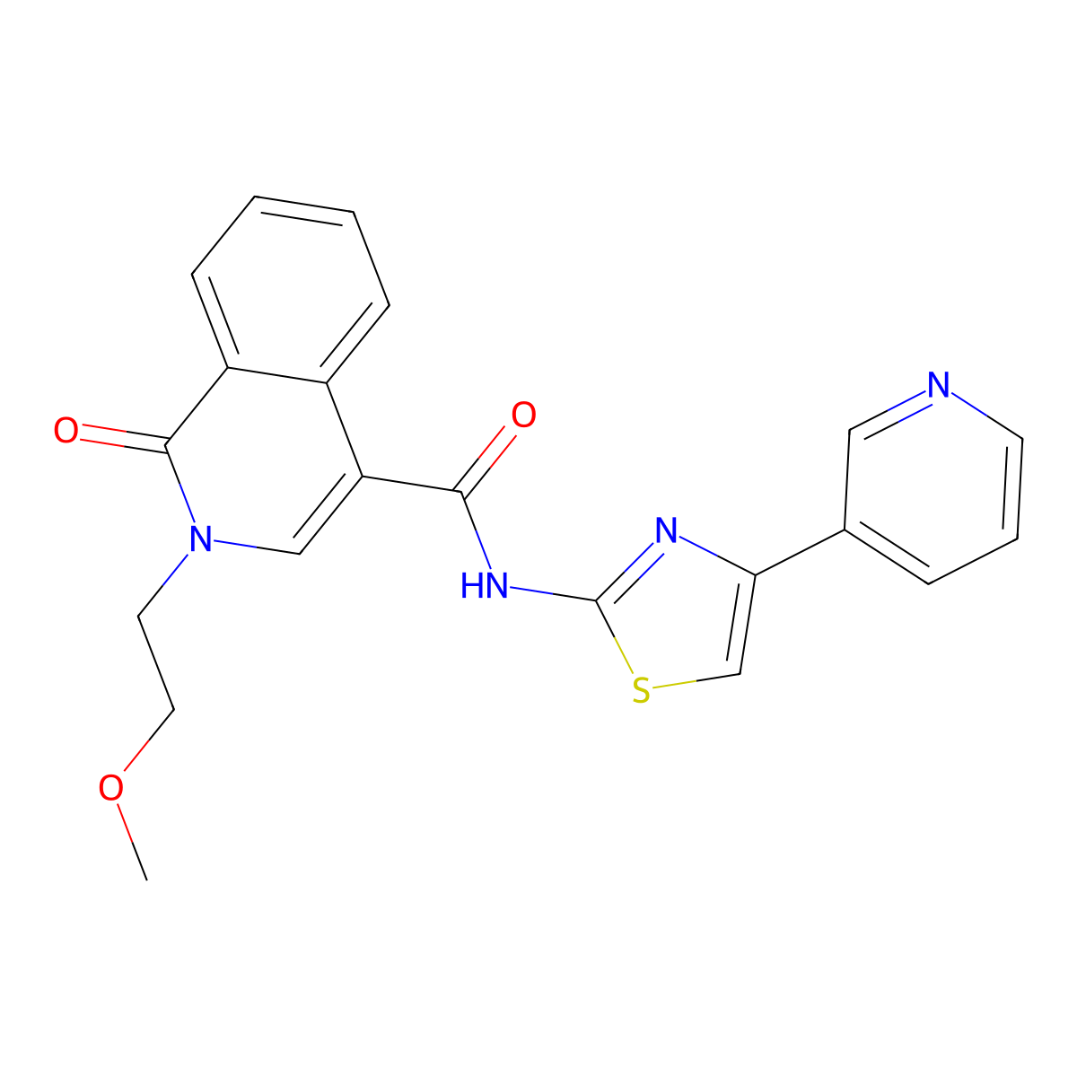 2-(2-methoxyethyl)-1-oxo-N-[4-(pyridin-3-yl)-1,3-thiazol-2-yl]-1,2-dihydroisoquinoline-4-carboxamide molecular structure, CAS 1351699-03-0