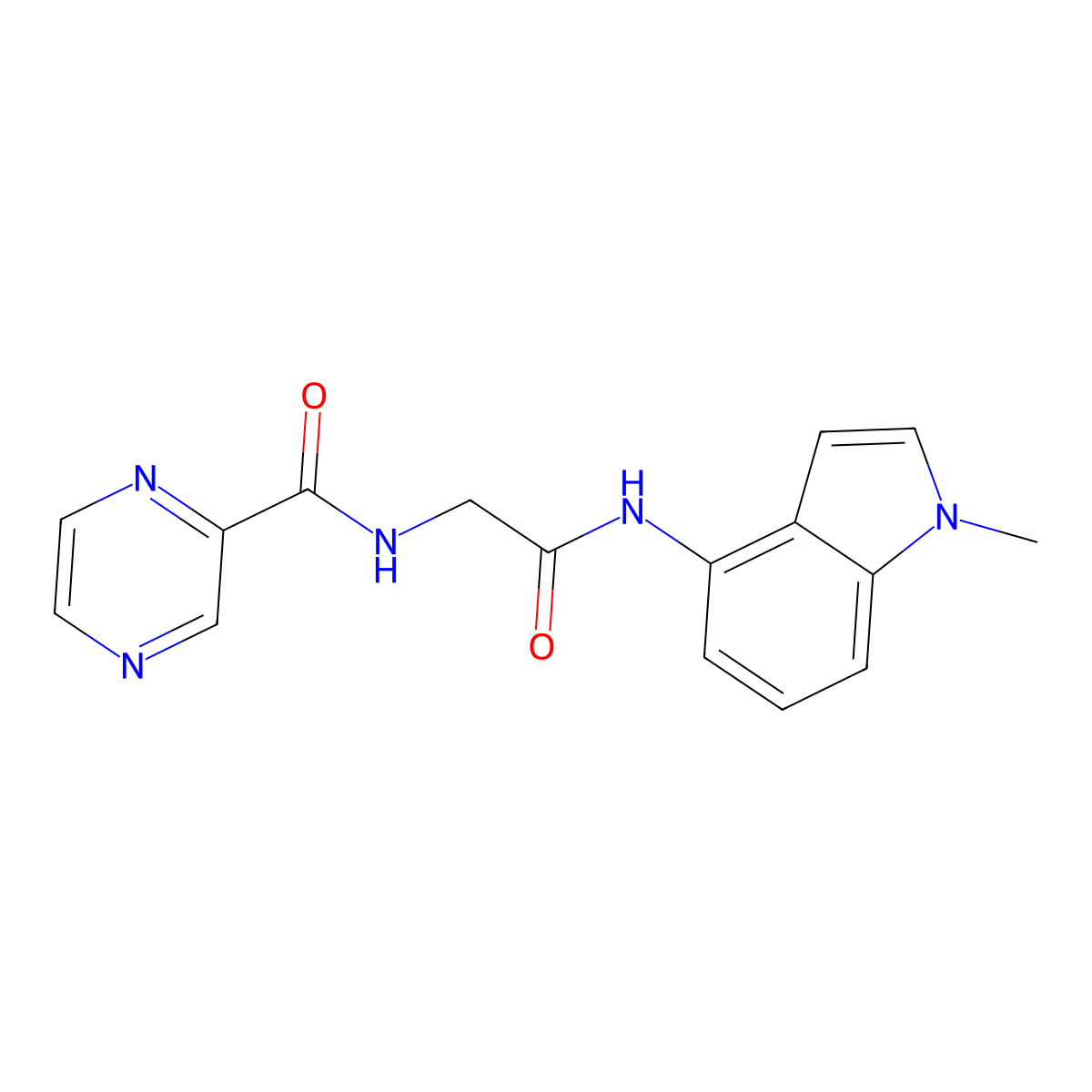 N-{2-[(1-methyl-1H-indol-4-yl)amino]-2-oxoethyl}pyrazine-2-carboxamide molecular structure, CAS 1351699-08-5