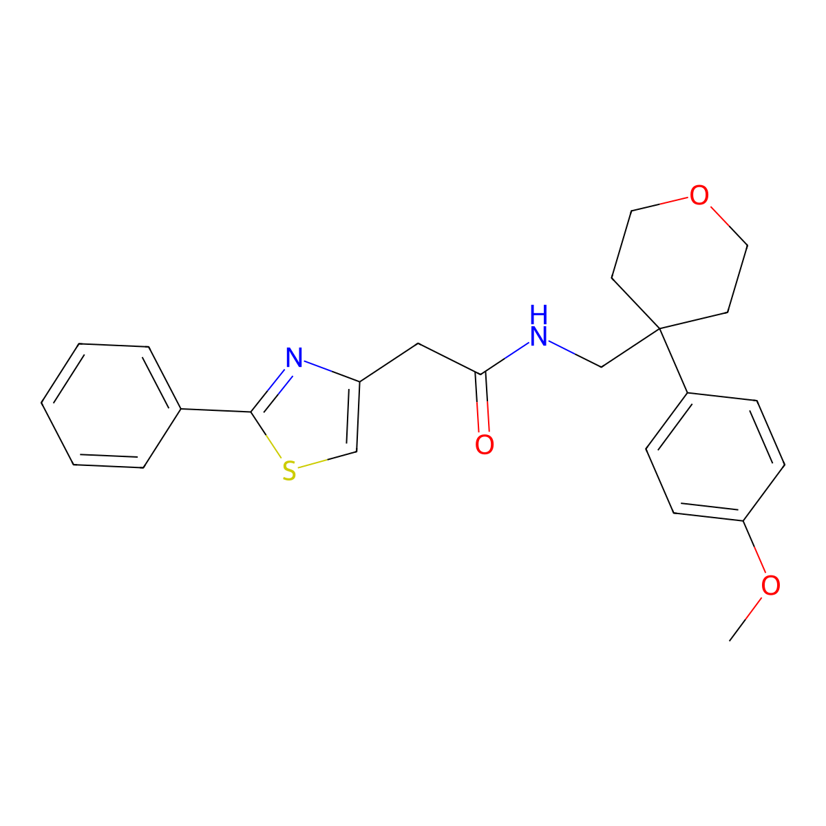 N-{[4-(4-methoxyphenyl)tetrahydro-2H-pyran-4-yl]methyl}-2-(2-phenyl-1,3-thiazol-4-yl)acetamide molecular structure, CAS 1351699-09-6