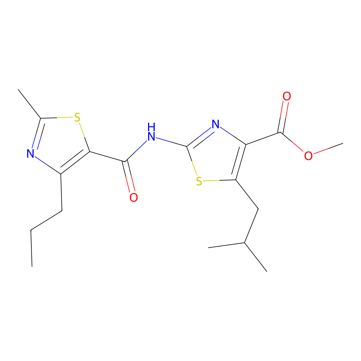 Methyl 5-(2-methylpropyl)-2-{[(2-methyl-4-propyl-1,3-thiazol-5-yl)carbonyl]amino}-1,3-thiazole-4-carboxylate molecular structure, CAS 1351699-20-1