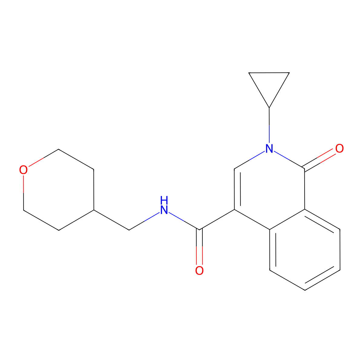 2-cyclopropyl-1-oxo-N-(tetrahydro-2H-pyran-4-ylmethyl)-1,2-dihydro-4-isoquinolinecarboxamide molecular structure, CAS 1351699-27-8