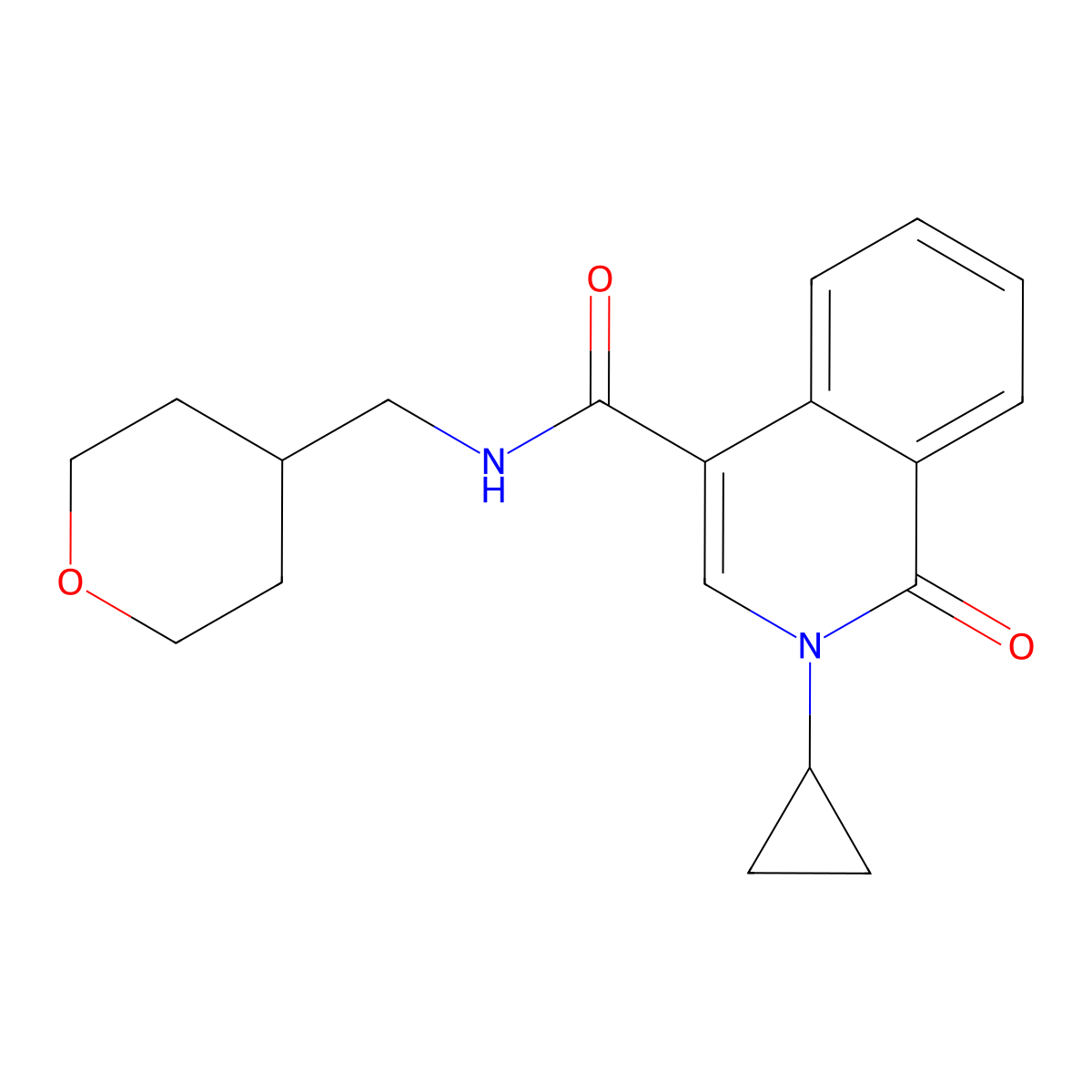 2-cyclopropyl-1-oxo-N-(tetrahydro-2H-pyran-4-ylmethyl)-1,2-dihydro-4-isoquinolinecarboxamide molecular structure, CAS 1351699-27-8
