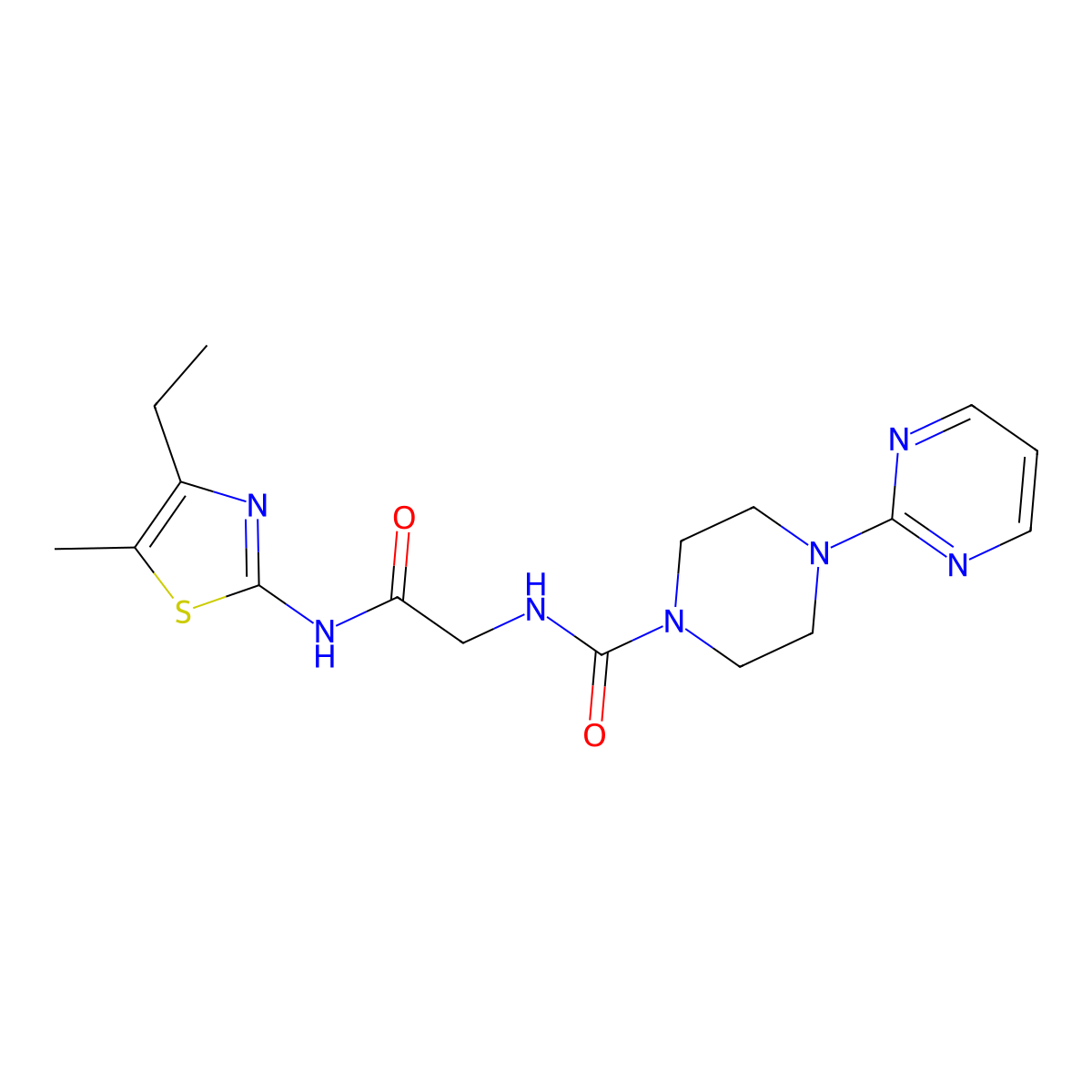 N-(2-((4-ethyl-5-methylthiazol-2-yl)amino)-2-oxoethyl)-4-(pyrimidin-2-yl)piperazine-1-carboxamide molecular structure, CAS 1351699-42-7