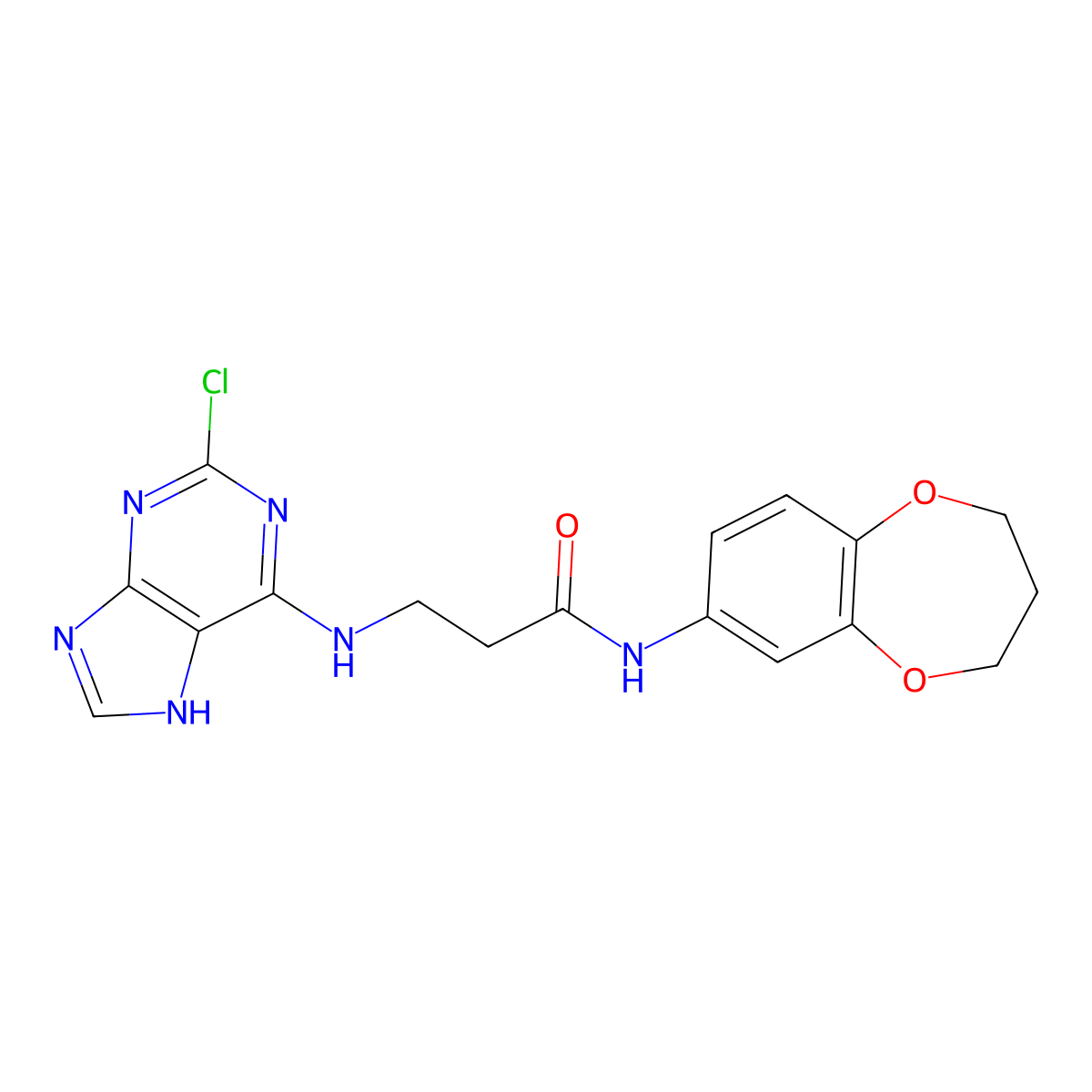 N~3~-(2-chloro-7H-purin-6-yl)-N-(3,4-dihydro-2H-1,5-benzodioxepin-7-yl)-beta-alaninamide molecular structure, CAS 1351699-43-8