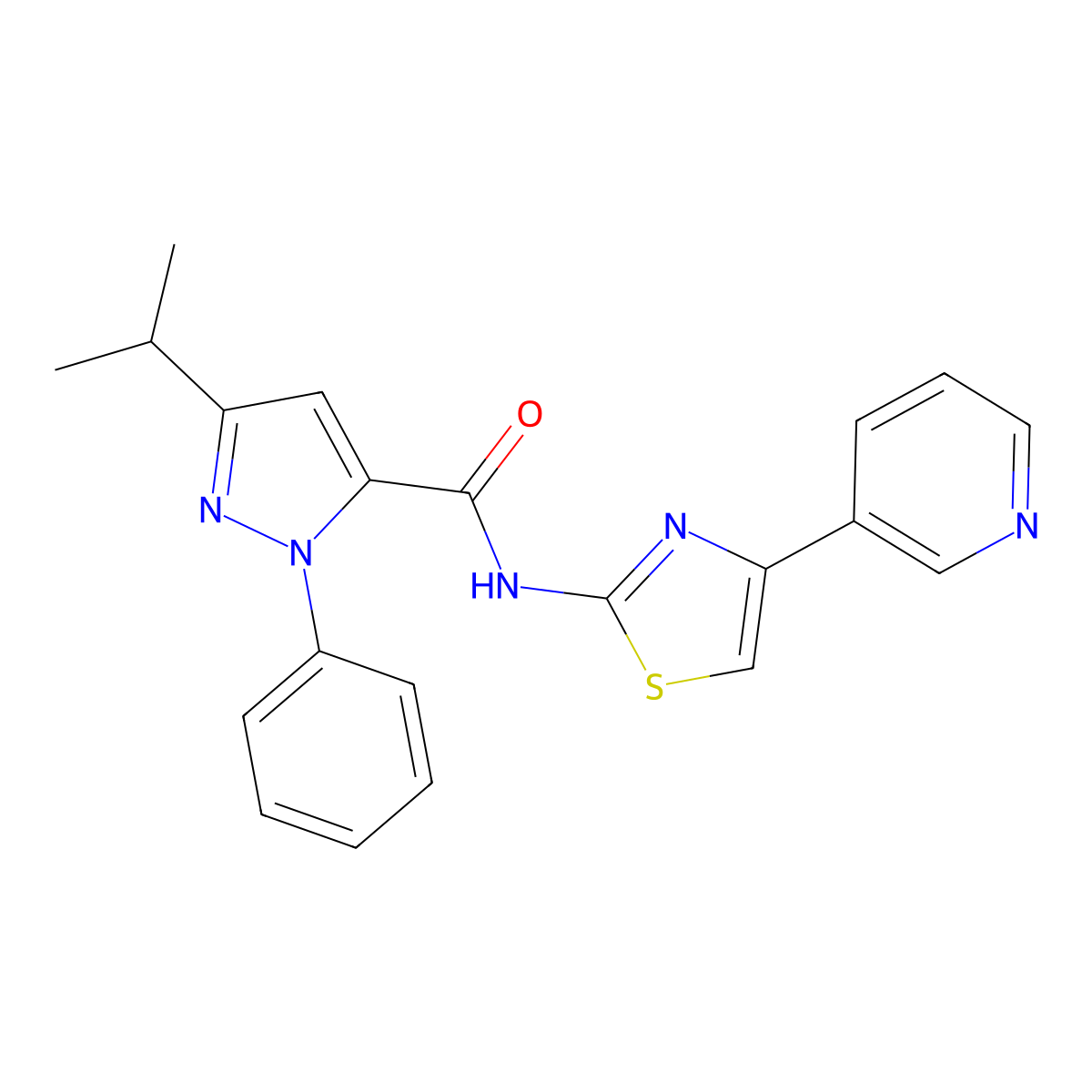 3-isopropyl-1-phenyl-N-(4-(pyridin-3-yl)thiazol-2-yl)-1H-pyrazole-5-carboxamide molecular structure, CAS 1351699-67-6