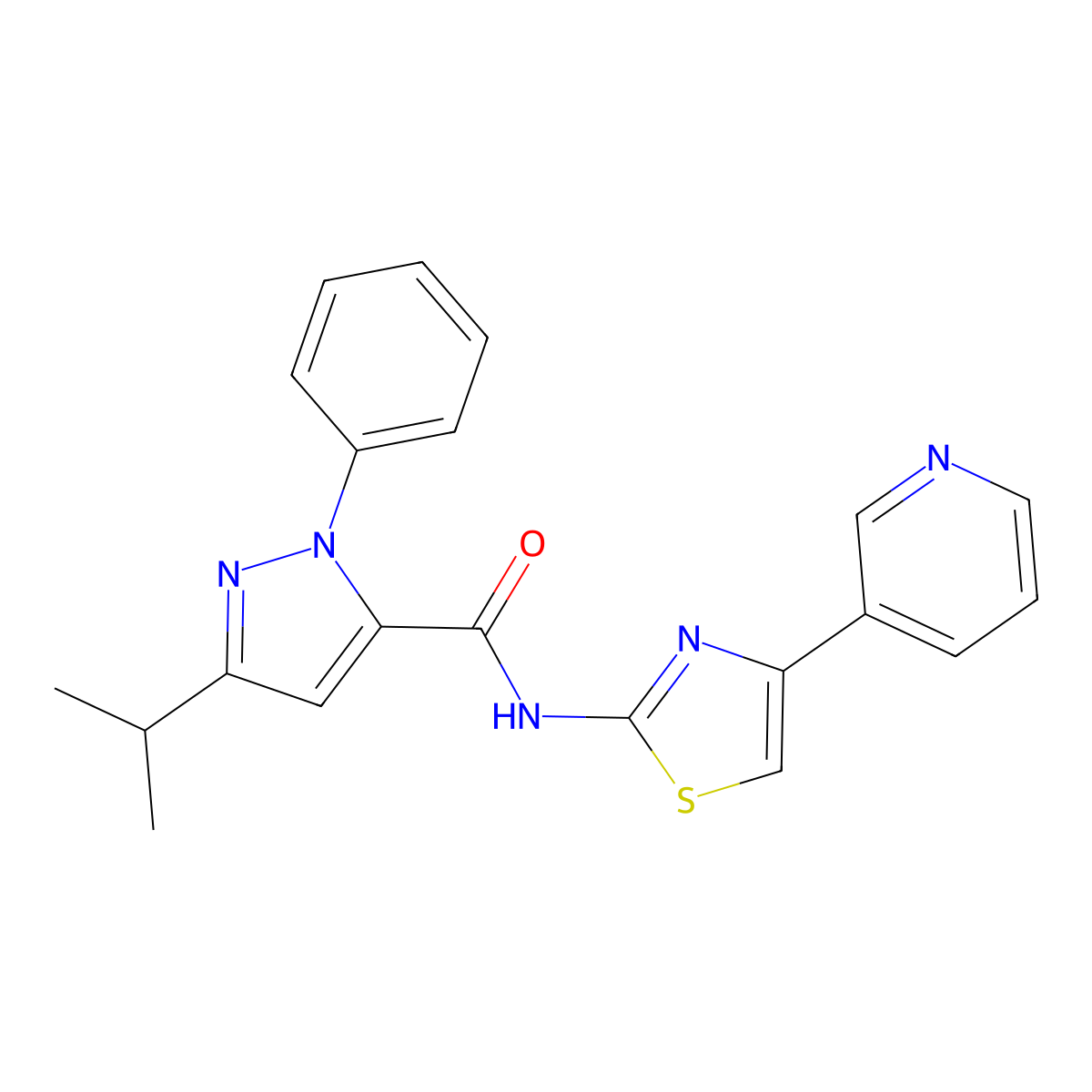 3-isopropyl-1-phenyl-N-(4-(pyridin-3-yl)thiazol-2-yl)-1H-pyrazole-5-carboxamide molecular structure, CAS 1351699-67-6